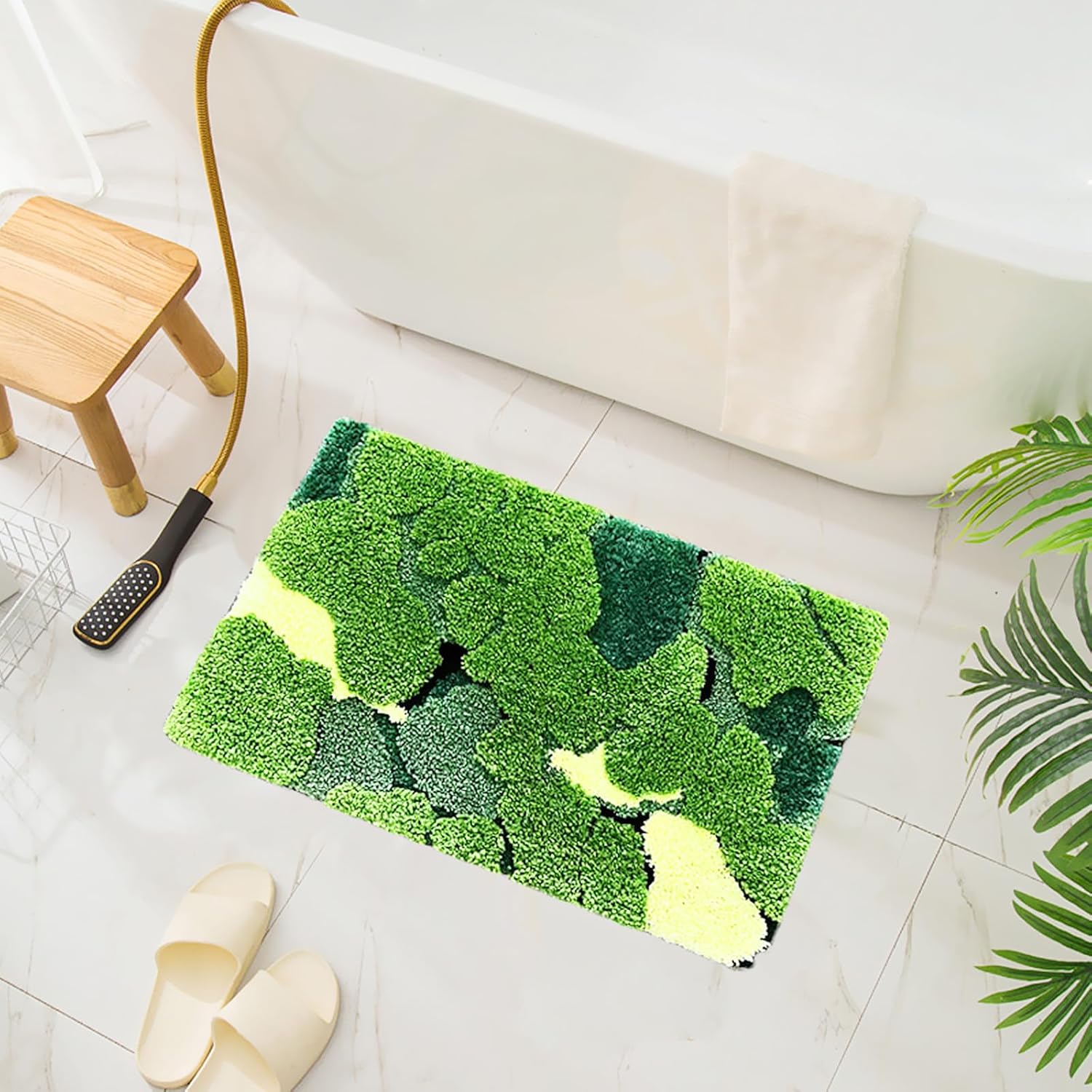 UKELER Green Moss Bath Mat Cute Washable Moss Rug for