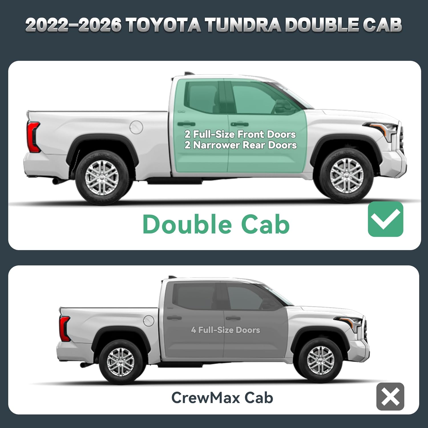 6 Inch Running Boards & Steps Compatible with 2022-2026 Toyota Tundra Double Cab, Two-Stair Side Step Rail Nerf Bars, Black Powder Coated