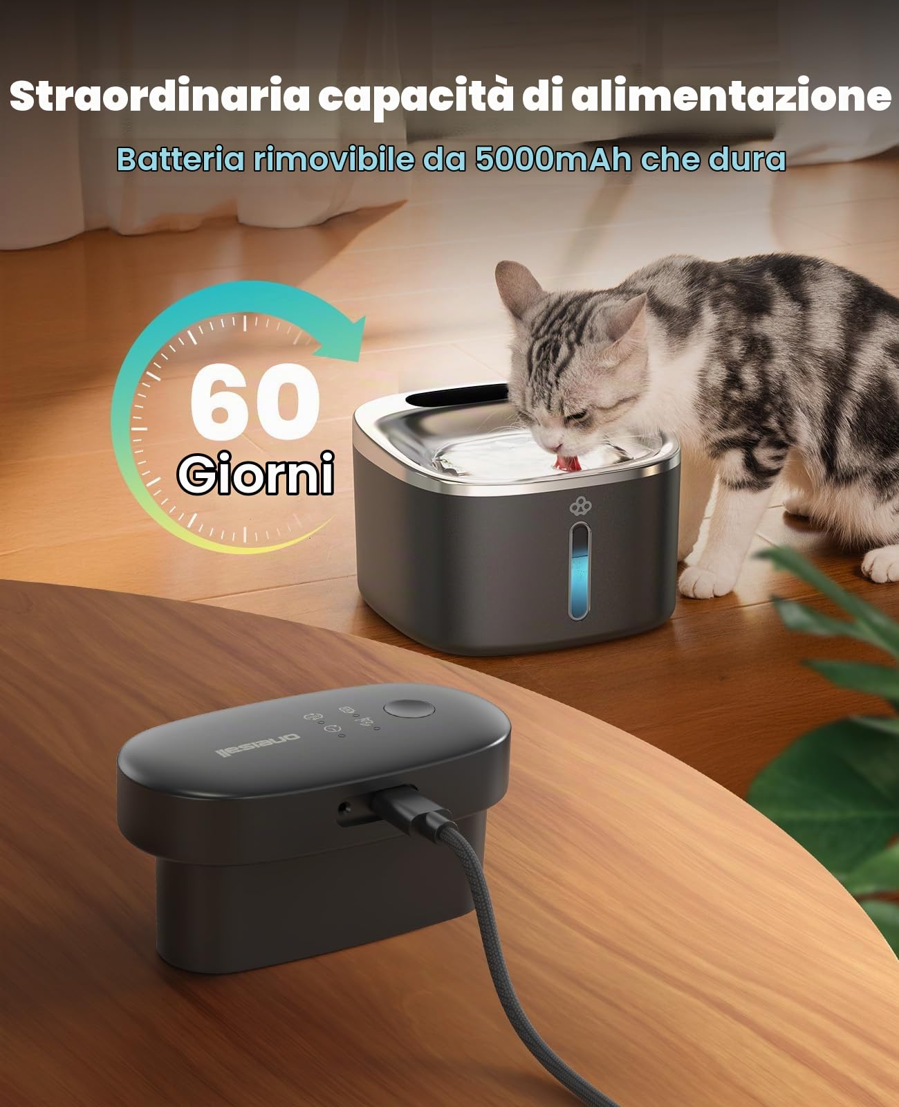 oneisall Fontana per gatti senza fili per bere, fontana per gatti in acciaio inossidabile da 3,5 l, con sensore di movimento, silenziosa fontana per gatti a batteria, fontana per gatti con 3 filtri