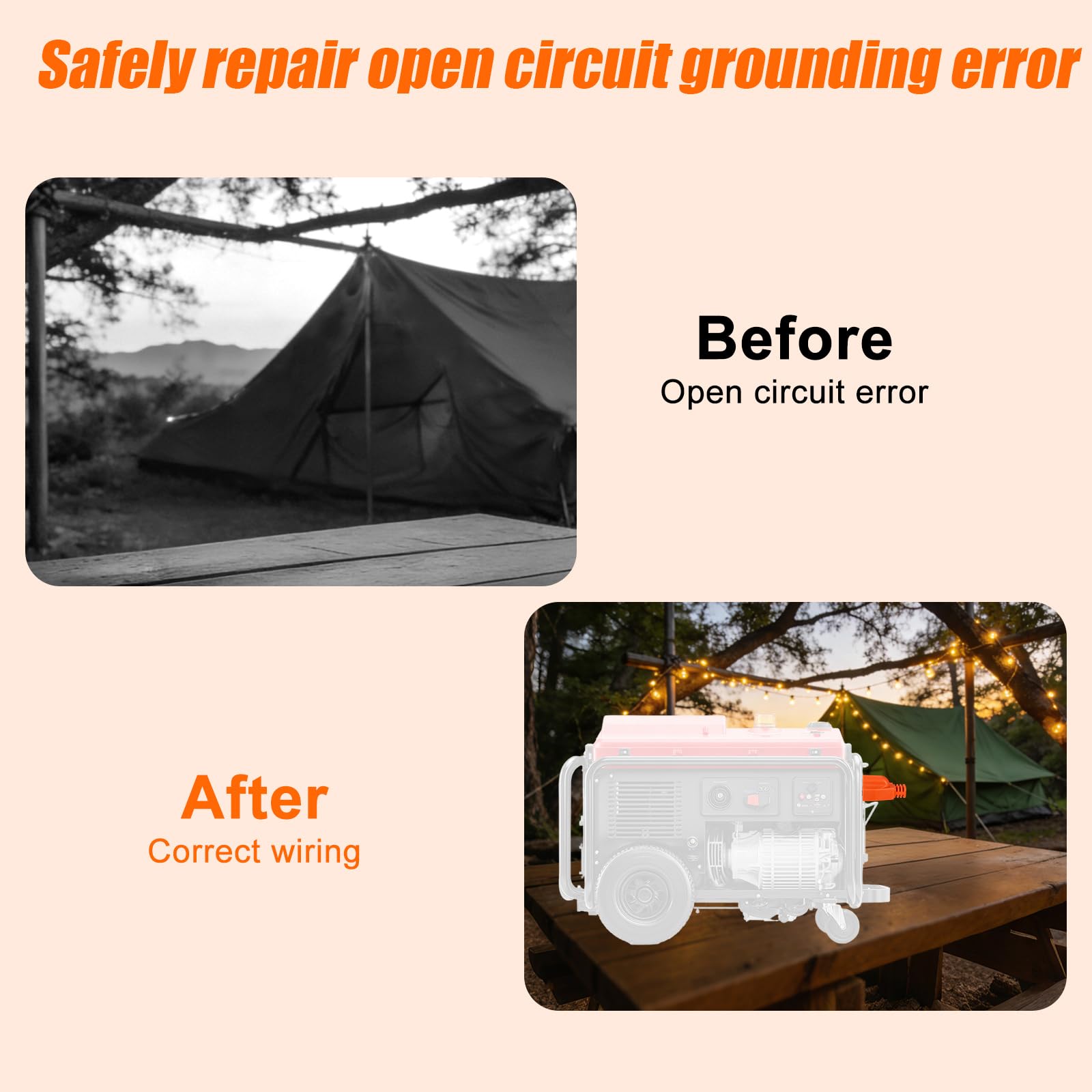 3pcs Generator Grounding Plug with Keychain, Neutral Ground Bonding Adapter 5-15P to 5-15R/TT-30R for Inverter Generators RVs Trailers & Camping (Orange) - 5