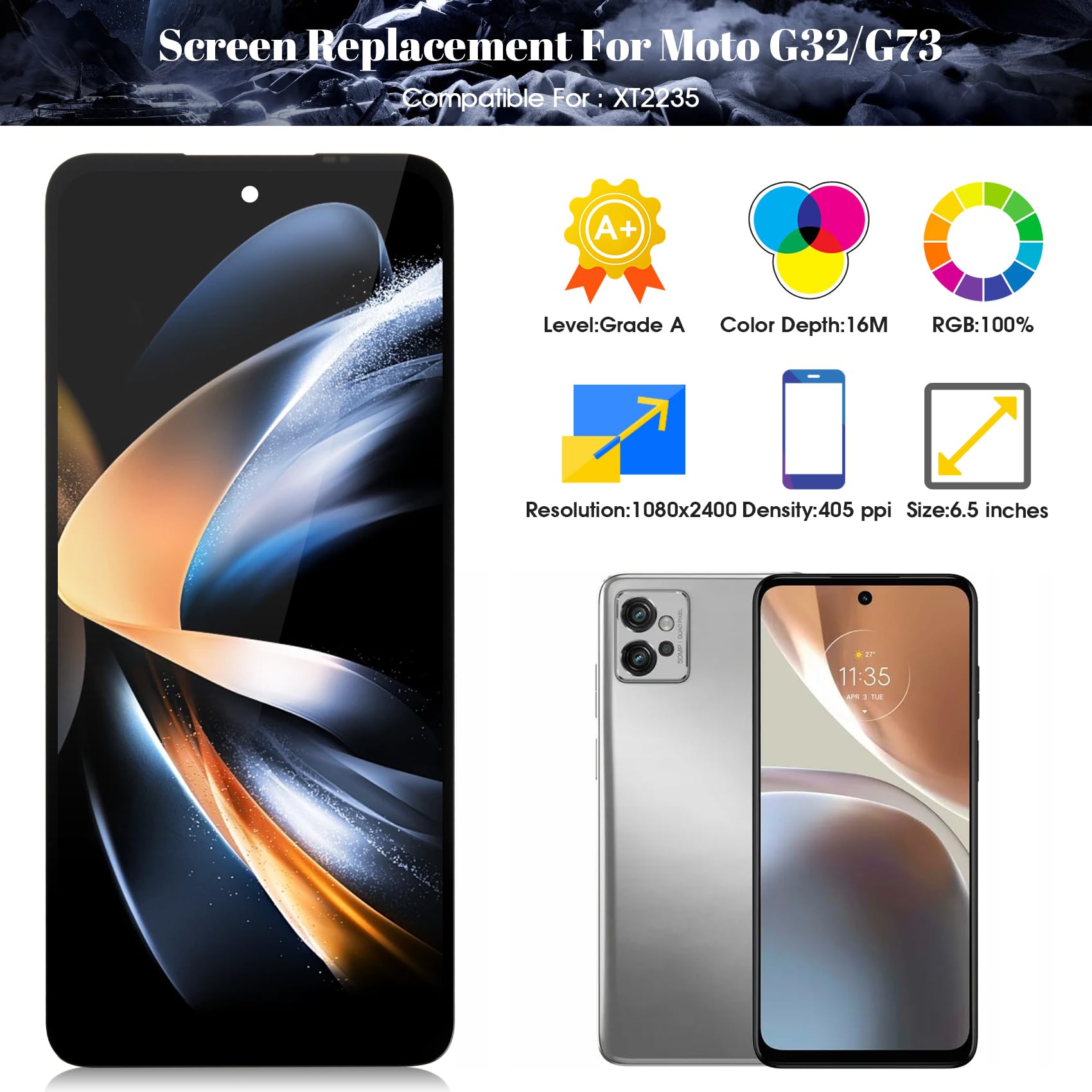 Écran Motorola Moto G73 5G (XT2237) - Verre + Cadre - Neuf - Compatible Origine