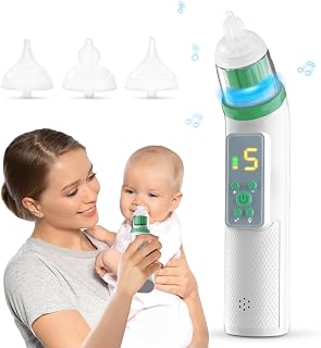 Nasal Aspirator for Baby, Electric Nose Suction for Baby Nose Sucker with 5 Suction Levels, Waterproof Nose Aspirator for Toddlers with 3 Silicone Tips, Music and Light Soothing Function, Deep Green