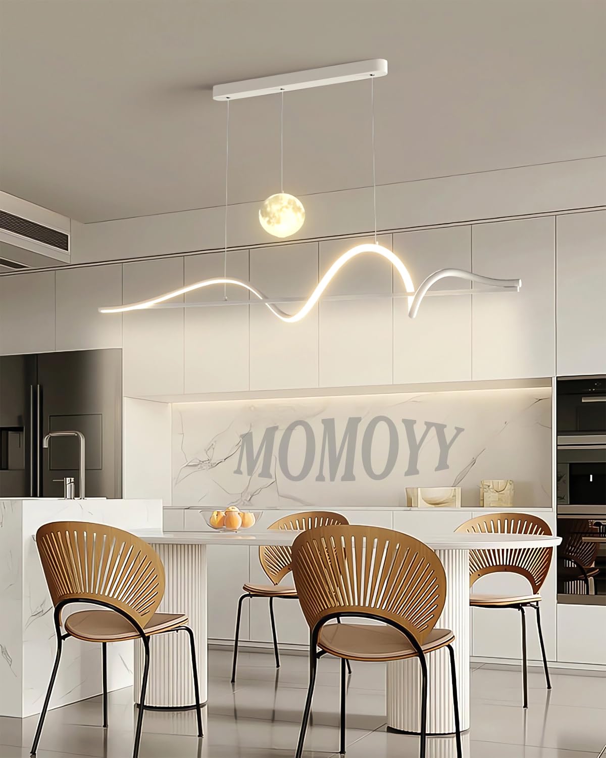 Nowoczesny żyrandol spiralny, lampy wiszące LED do kuchni,lampa wisząca liniowa z regulacją wysokości,ściemnialna lampa do jadalni z pilotem,kuchni,salonu,jadalni,sypialni (Biały, 120CM)