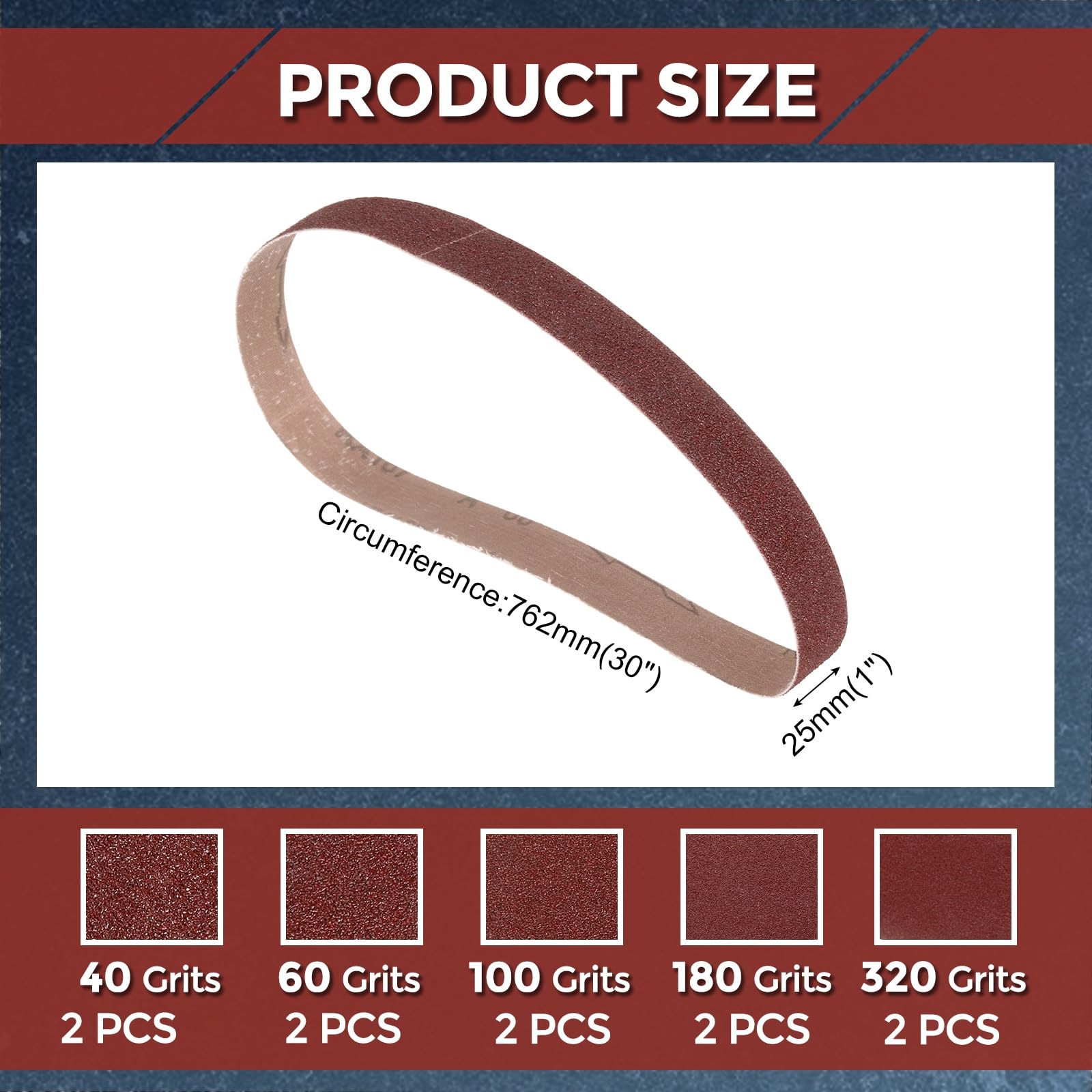 Kozelo 10 Pcs Sanding Belts 25mm x 762mm 40/60/100/180/320 Grit Aluminum Oxide Abrasive Sandpaper for Belt Sander Metal Grinding Wood Working Weld Rust Removal - Image 2