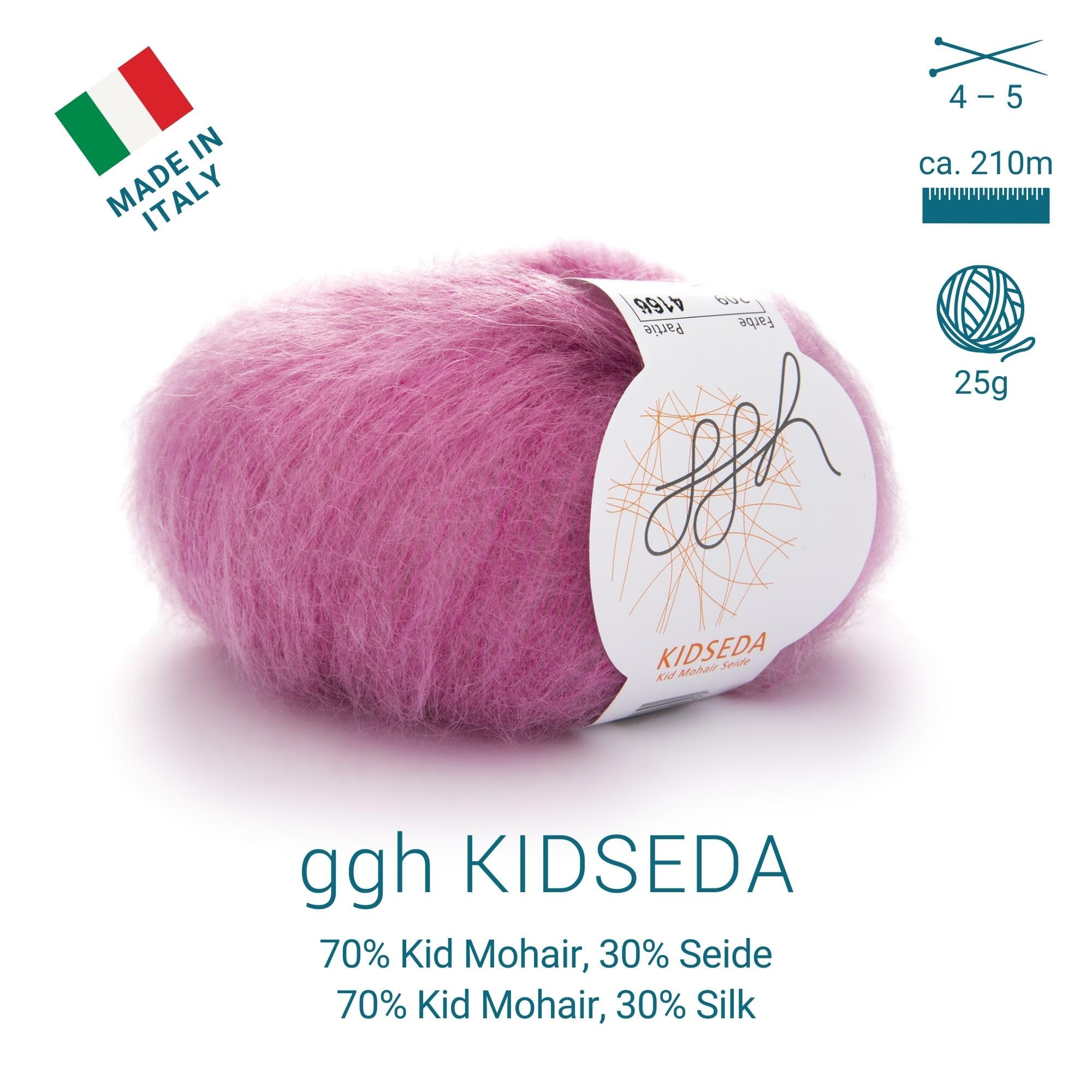 ggh Kidseda Box - 6 gomitoli, lana mohair con seta per lavorare a maglia, colore 209 - Rosamelato