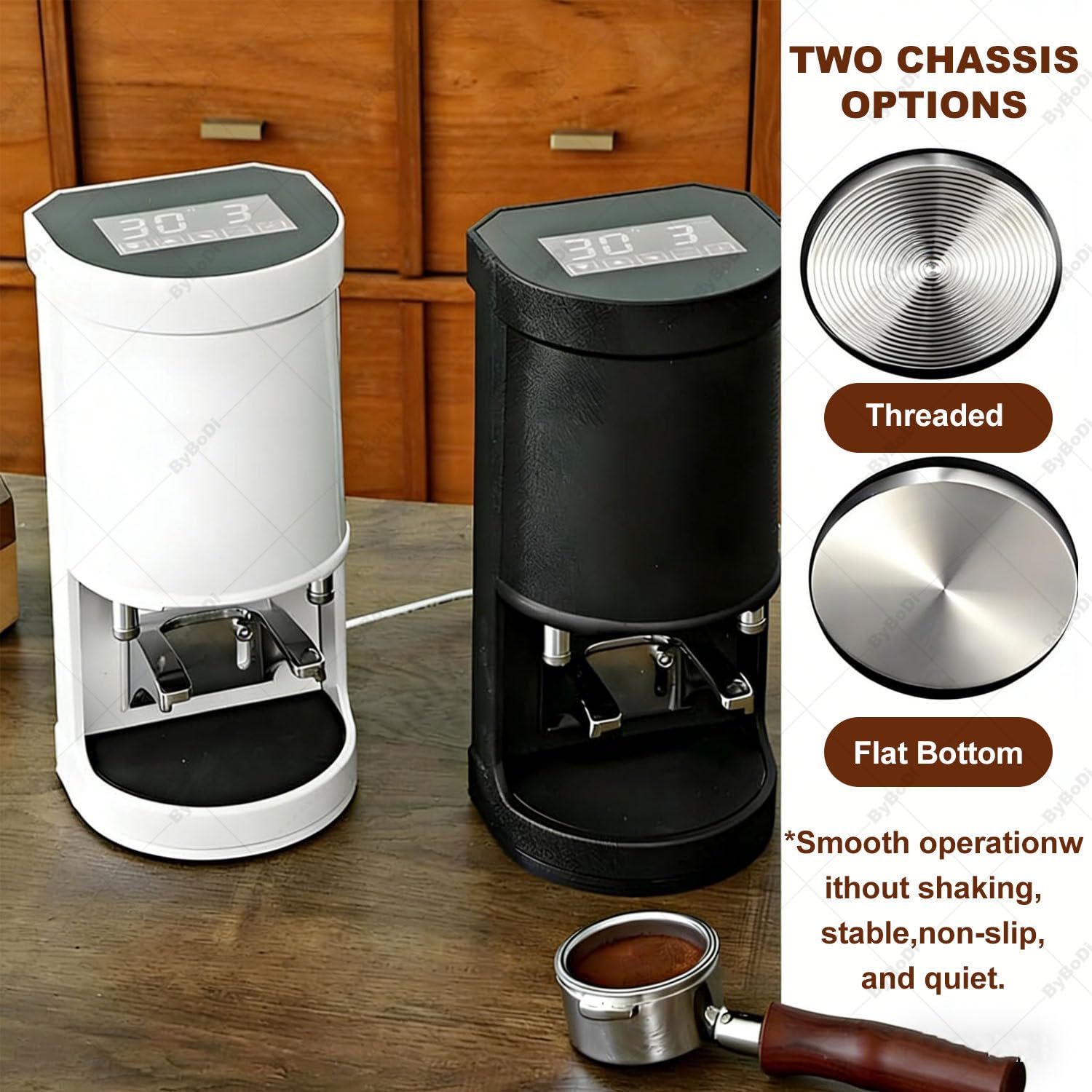 Pressino Automatico per caffè Espresso, pressino Elettrico da 58 mm, pressino Professionale, 1-3 cicli di pressatura, Pressione 5-30 kg, per caffetterie e Uso Domestico. White-Threaded