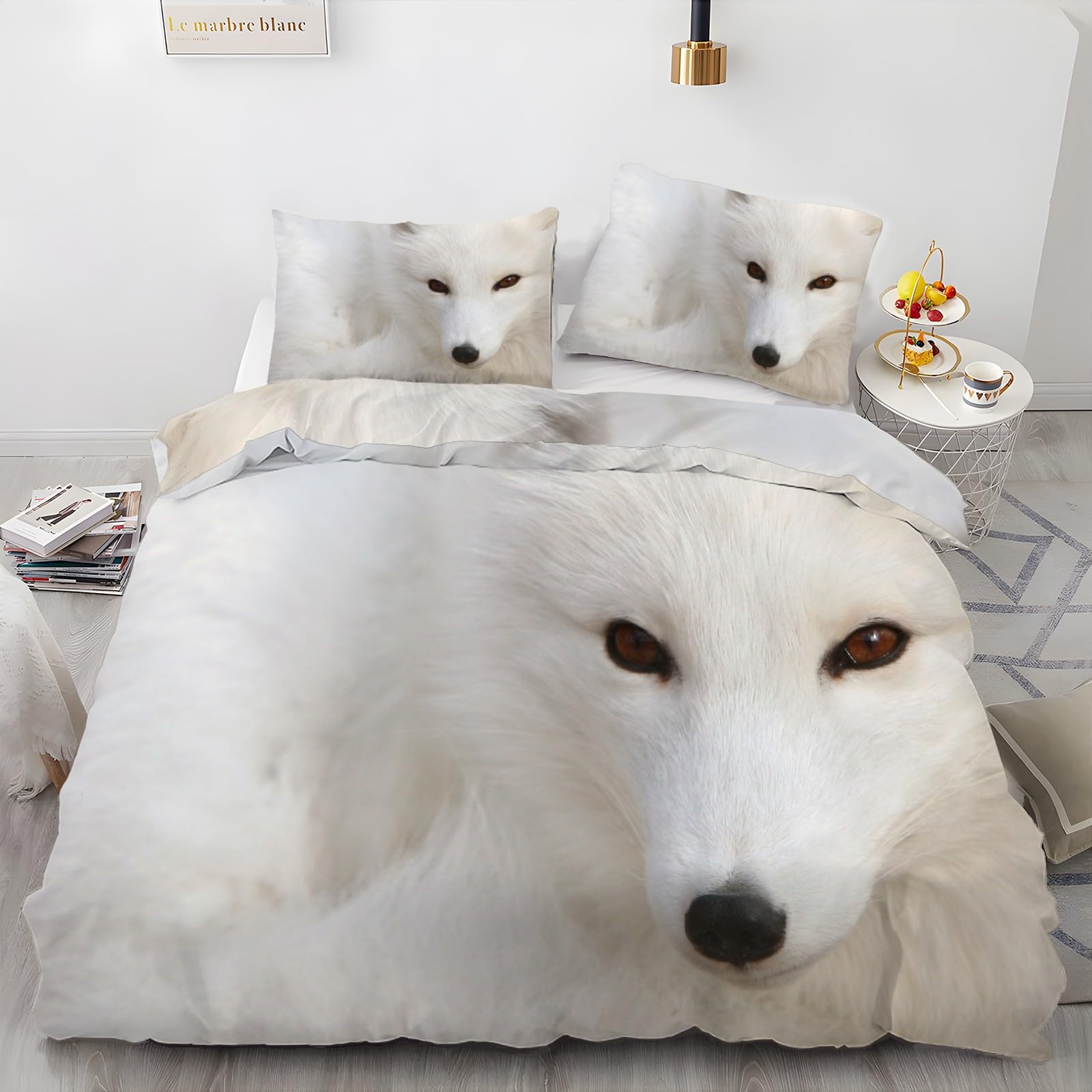 MLUNKQAIL Animal Duvet Cover Sets 155x220 Arctic Fox Autumn Bedding Microfibre Duvet Cover 155x220cm Luxury Bedding Set 3D Printed Quilt Cover with 2 Pillow Cases 50x75cm
