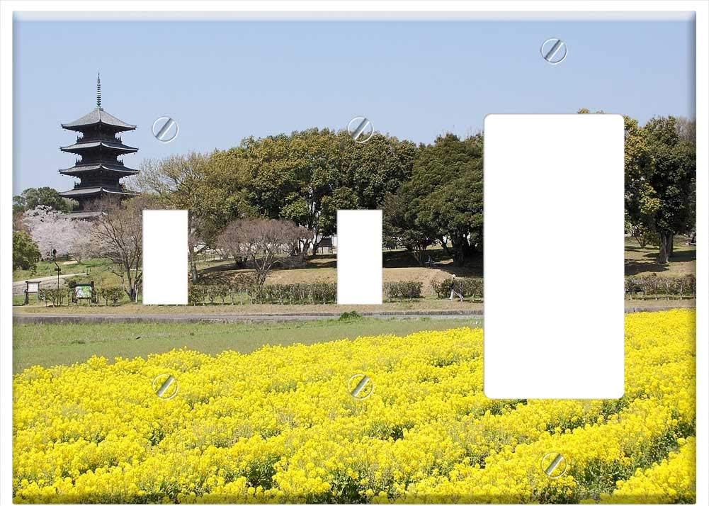 3-Gang 2-Toggle 1-Rocker/GFCI Combination Wall Plate Cover - Kibi Okayama Yellow Five Story Pagoda