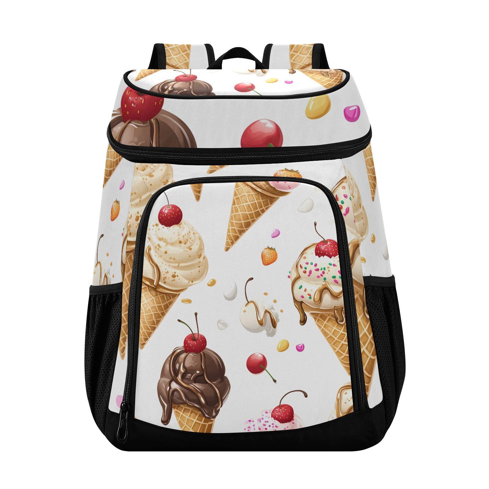 Ice Cream Pattern Cooler Backpack Cooler Insulated Leak Proof Lunch Backpack 36 Cans Waterproof Soft for Men Women Picnic Hiking Camping Beach