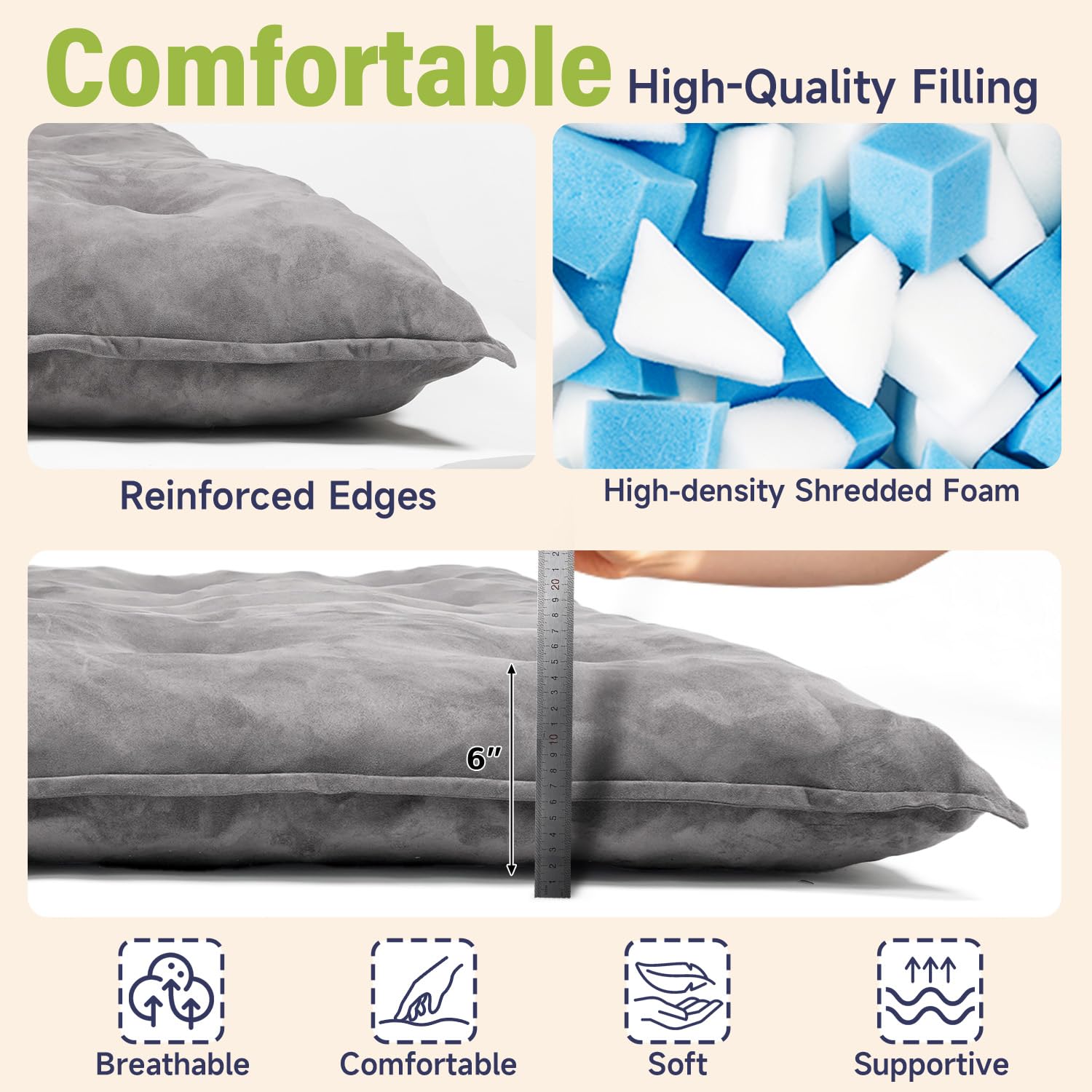 6" Futon Mattress Full Size, Tufted Futons Sofa Couch Bed with Twisted Rope Design Edging,Versatile Floor Mattress for Adults，Shredded Foam Filling (Frame Not Included Gray, Full)