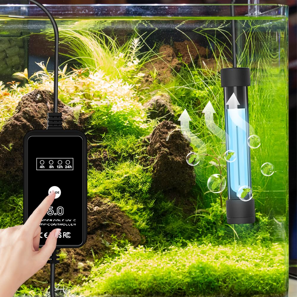 Lámpara esterilizadora UV para acuario, lámpara de desinfección UV para acuario, cocina y estanque, ahorro de energía, con temporizador y funda, desinfección de agua UV, control de algas