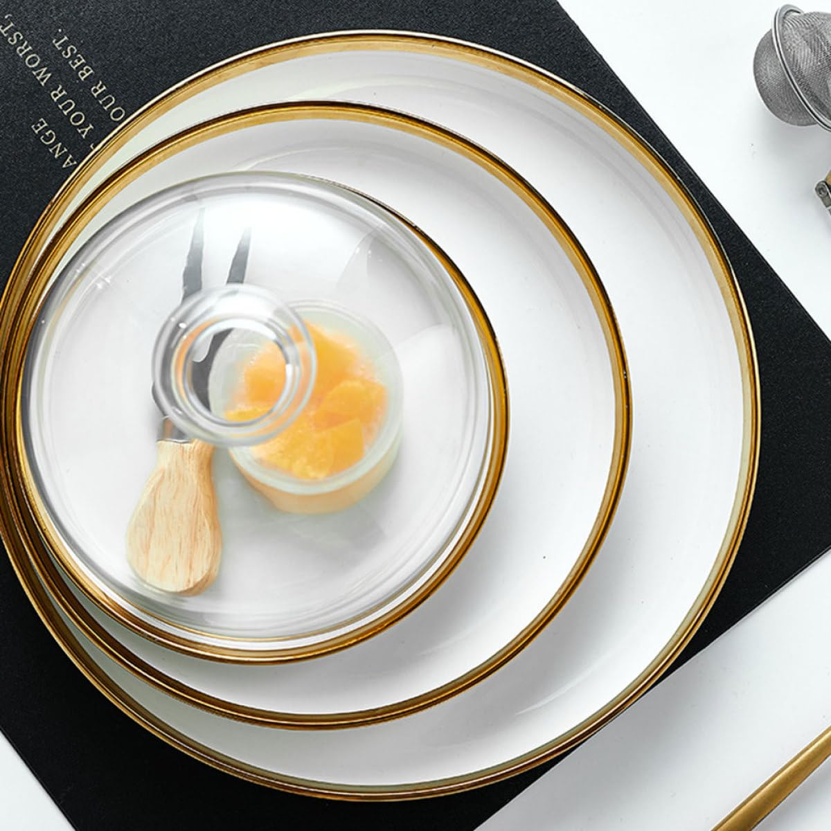 CALLARON Set de 1 Couvercle à Gâteau en Verre avec Plateau en Céramique, Protège Les Desserts et Garde la Fraîcheur, pour Mariages et Réceptions