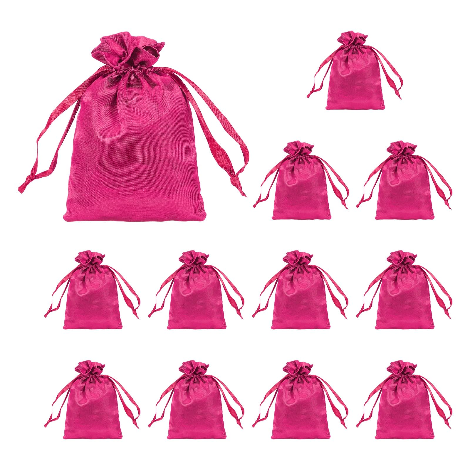 sourcing map 12 Pcs Satin Gift Bags with Drawstring, 3.9" x 5.9" Party Favor Bags Wedding Favor Bags Jewelry Drawstring Pouch Mini Gift Wrap Bags for Wedding Birthday Candy, Rose Red