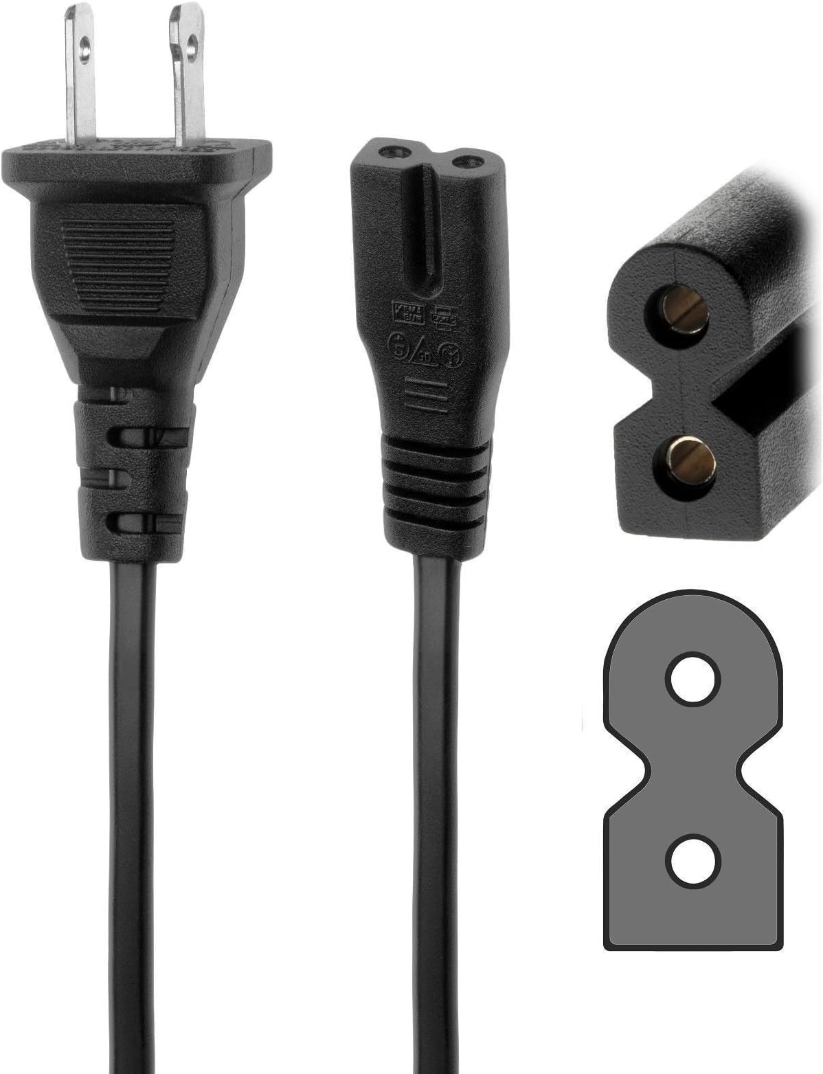 AMSK Power 6 Ft 6 Feet 2 Prong Polarized Power Cord for Monster Rockin Roller Mini RR-Mini Bluetooth Speaker