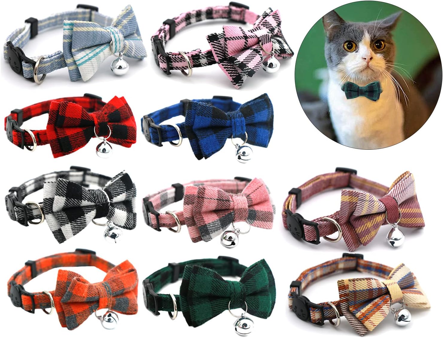 Flymind 10 Pieces Cat Collar Breakaway with Bow Tie and