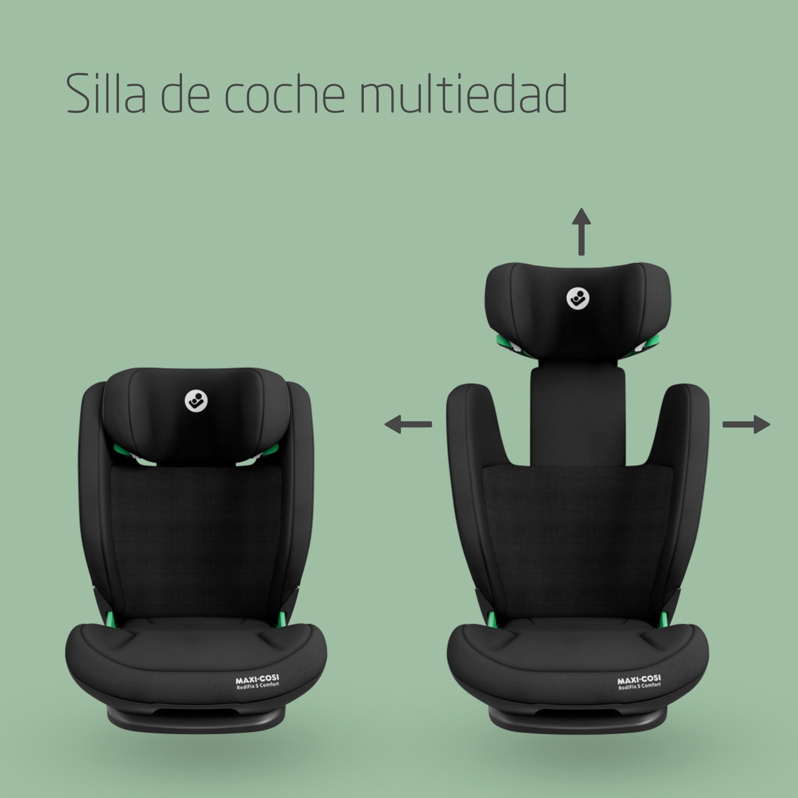 Maxi-Cosi RodiFix S Comfort i-Size, Silla de Coche ISOFIX, Respaldo Ajustable, 3,5-12A (100-150 cm), 3 Posiciones Reclinación, Protección G-CELL, AirProtect, Tejido Transpirable, Authentic Black