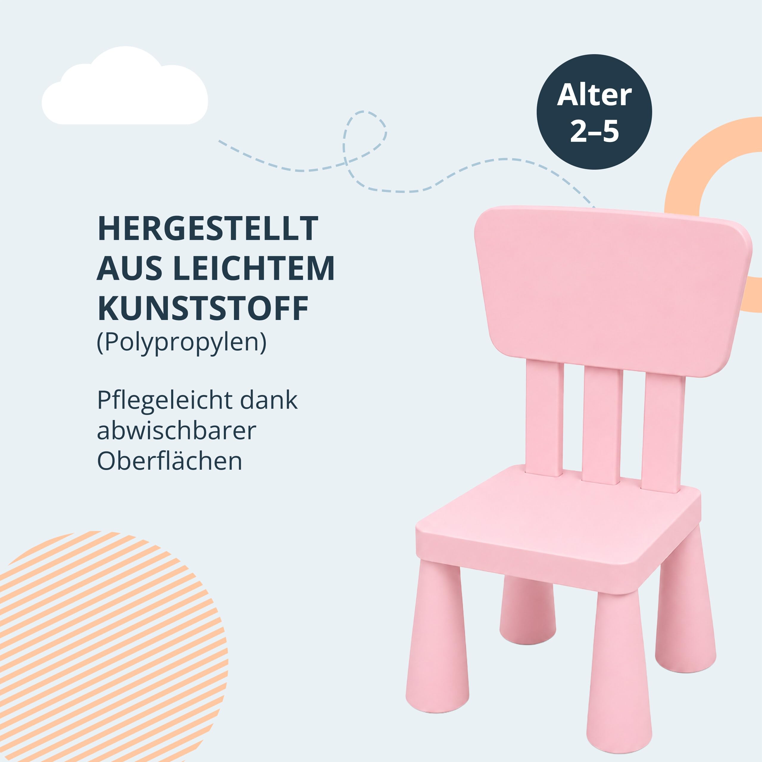 Relaxdays Kindersitzgruppe, 1 Kindertisch, 2 Stühle, abwischbar, rosa