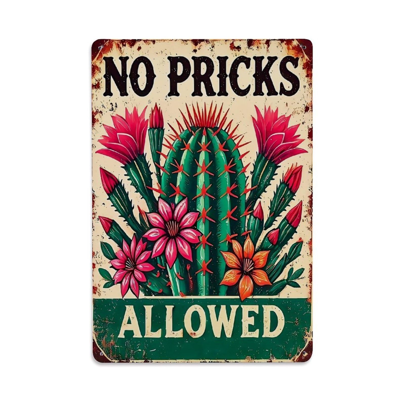 Cactus Flowers Vintage Sign Art Retro Metal Tin Sign, Vintage Decor Art Poster for Bar, Home, Man Cave, Kitchen, Laundry Room Gift 8x12Inch