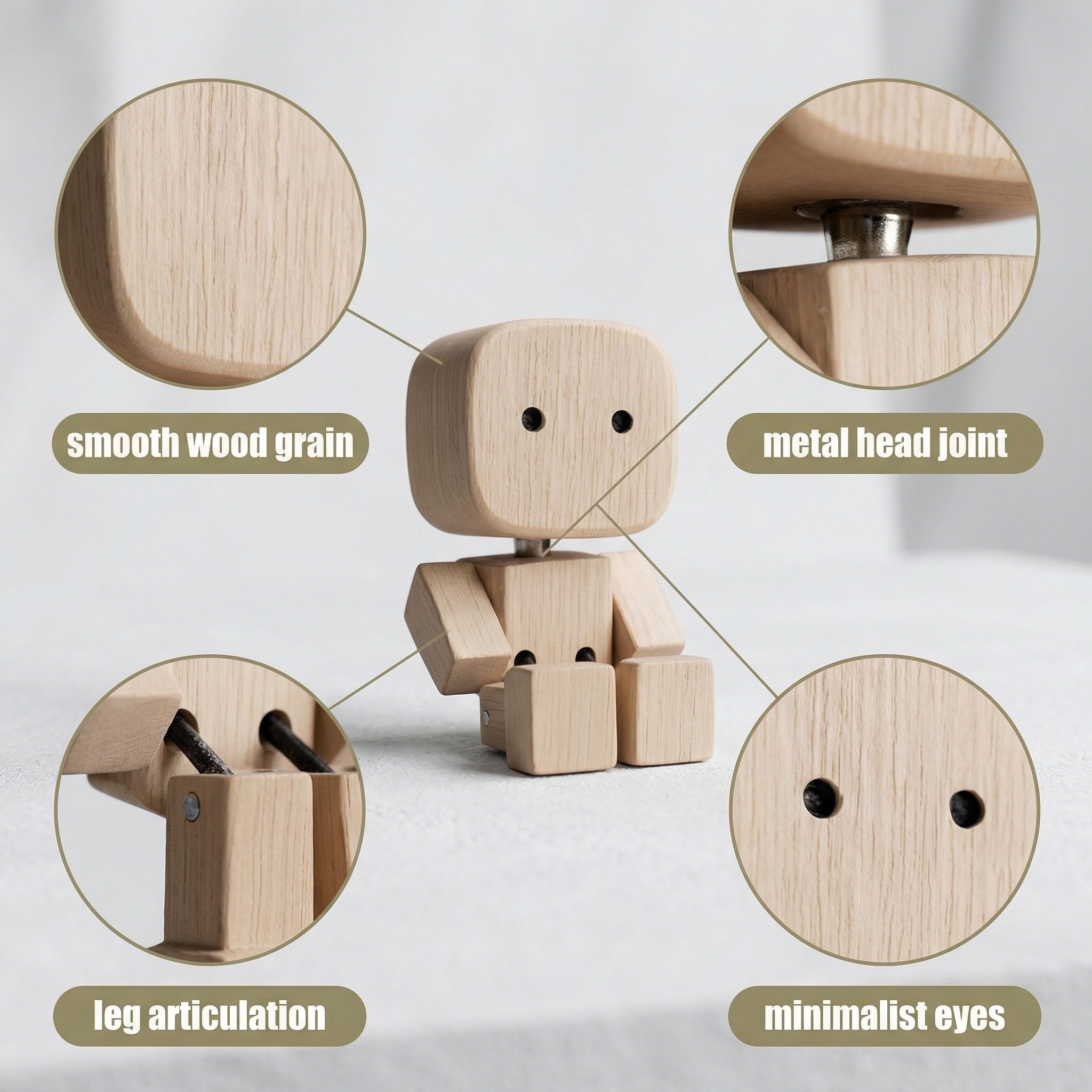 Mini-Holzmarionette mit Wackelbein, Lustiges Auto-Accessoire und Entspannungs-Spielzeug für Schreibtisch und Armaturenbrett, 2.5cm