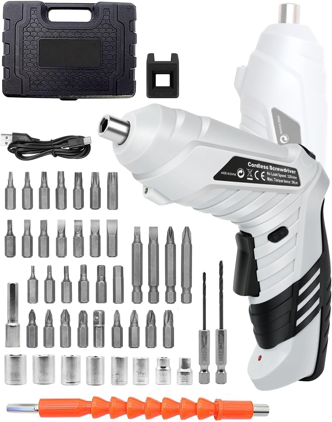 50 Piece Electric Screwdrivers Cordless, 1300mAh Cordless Screwdriver Rechargeable, 3.6V Rotatable 90 Degrees Electric Screwdriver Set for Home DIY, White