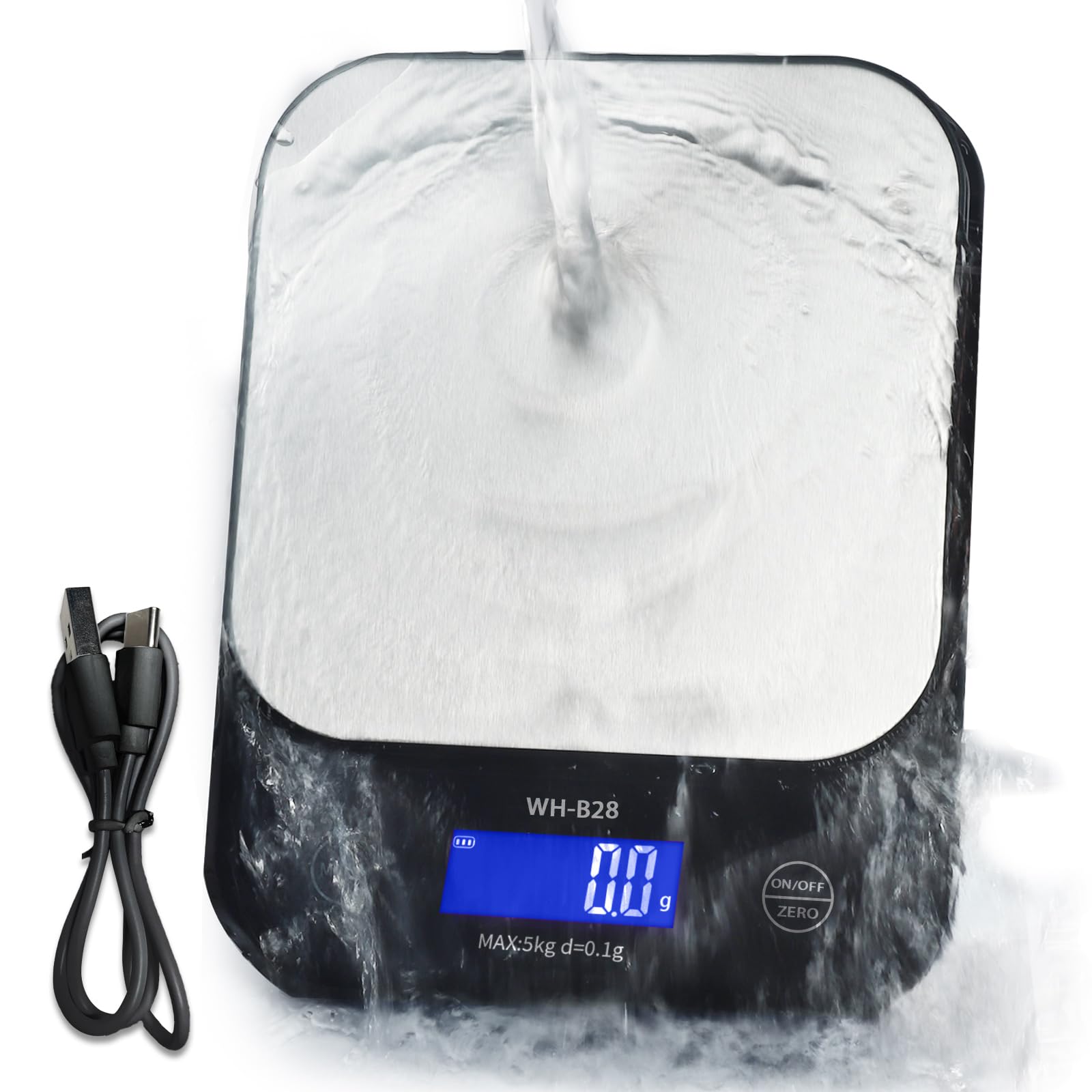 IPX7 Waterproof Food Scale Digital Weight Grams and Oz, 11lb/0.01oz High Precision Kitchen Scales Digital Weight for Cooking, Baking, USB Rechargeable, Stainless Steel Platform Best Gift