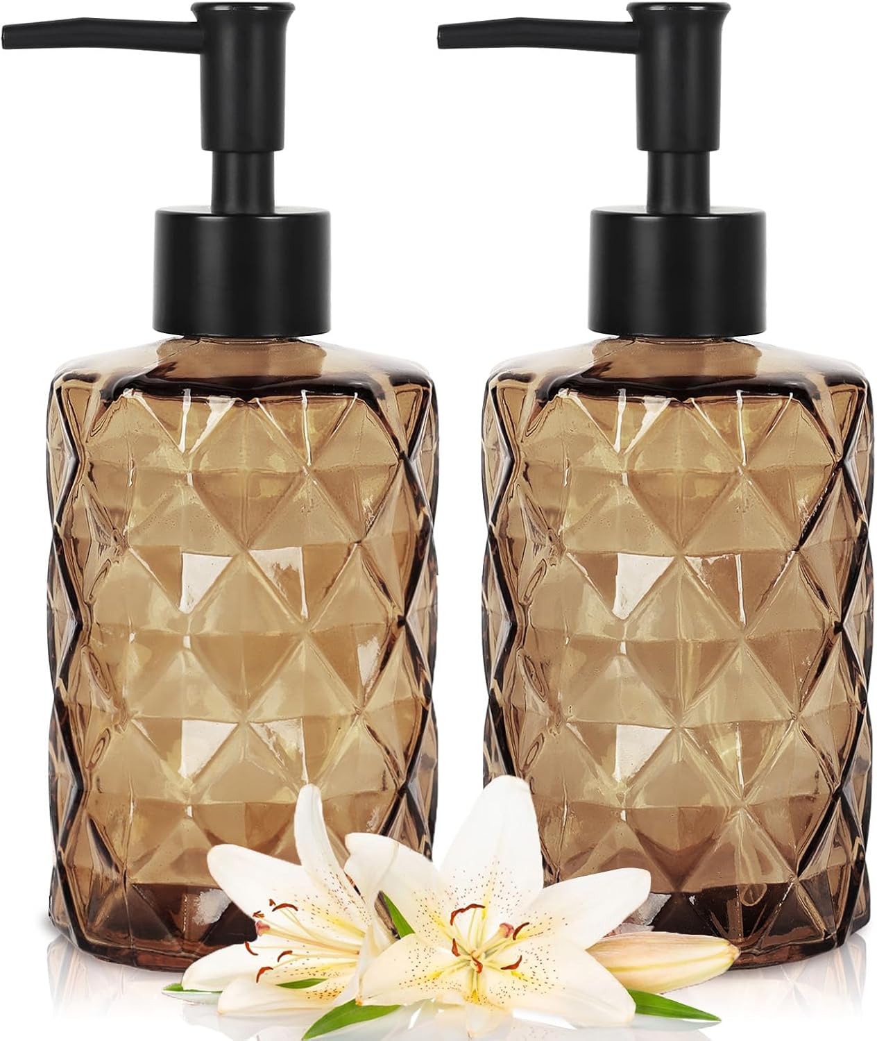 Dispensador de jabón de vidrio, 2 dispensadores de jabón de manos, botella de vidrio con bomba de plástico, dispensador de jabón para platos de