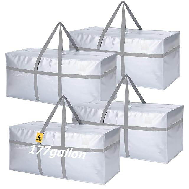 Windyun 4 Pack 177 Gallon Extra Large Moving Bags XXL Heavy Duty Storage Bag with Strong Zipper Handle