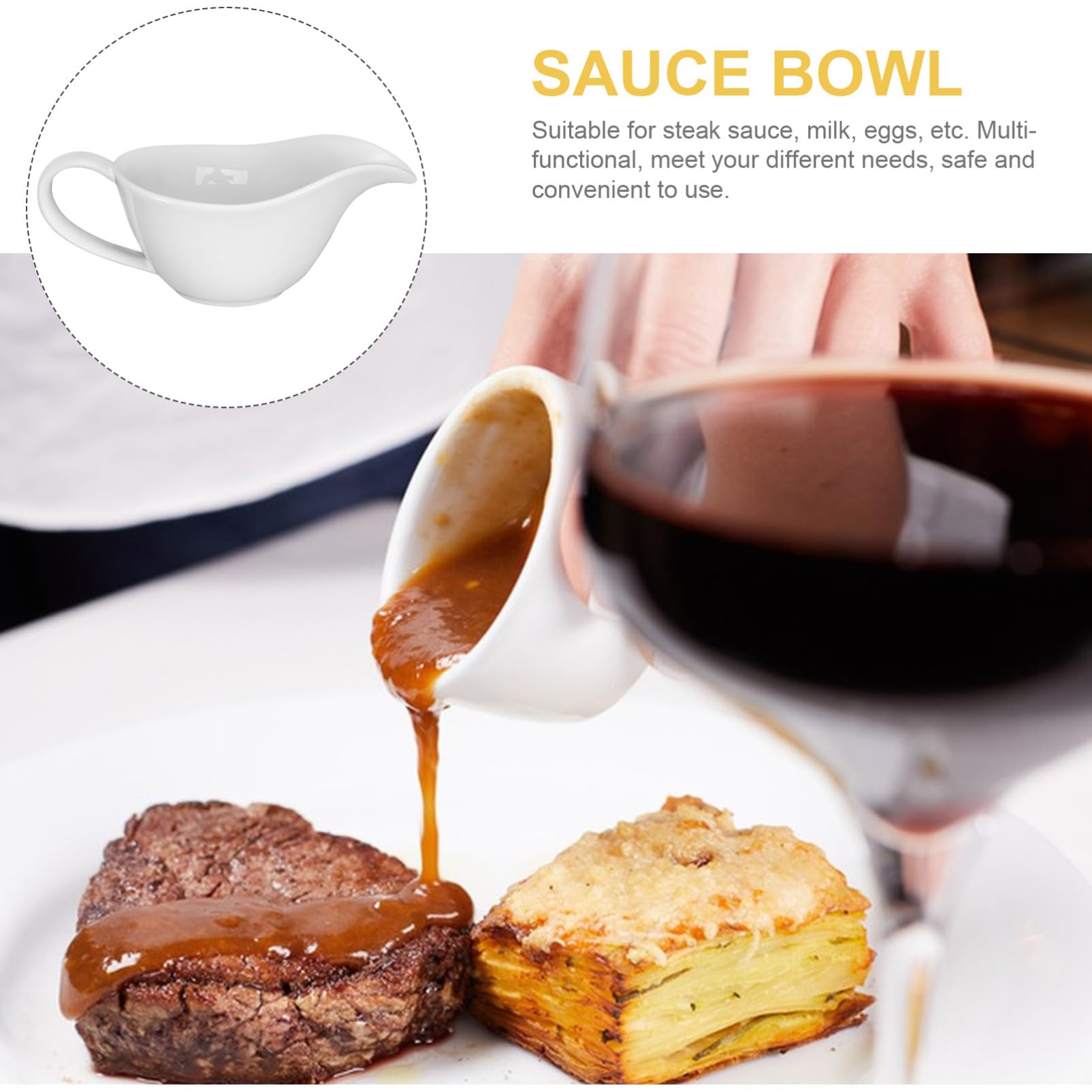 GLEAVI Ceramic Sauce Boat Elegant Porcelain Gravy Boat with Capacity for Serving Sauces Dressings Milk Lightweight Easy to Clean for Family Dinners Gatherings