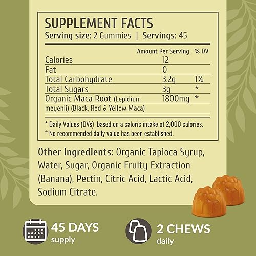 Miniatura 3 de HERBAMAMA Gomitas de raíz de maca  1800 mg de extracto de raíz de maca para apoyo energético  Suplemento de apoyo antioxidante vegano, sin OMG  90