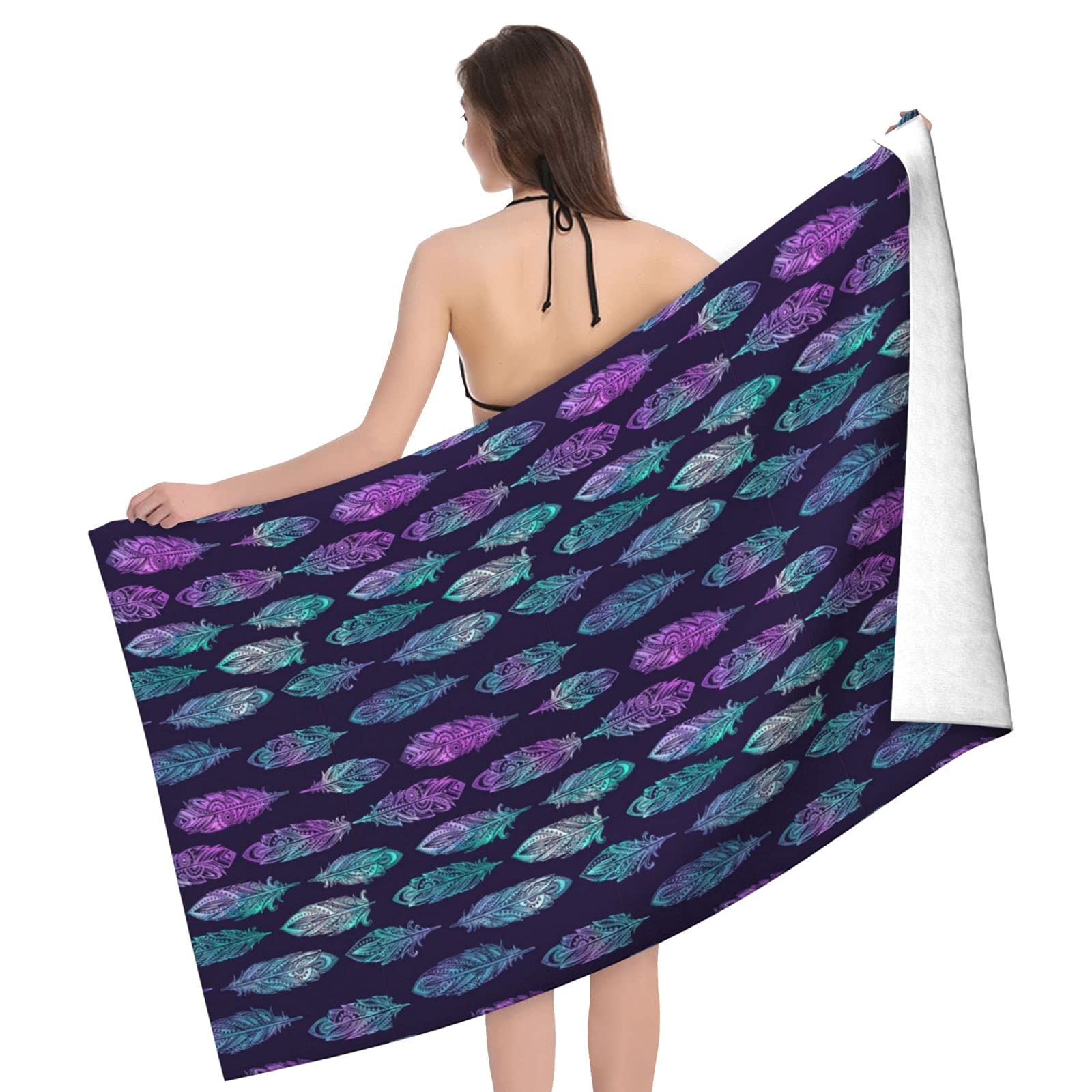 LSRCPD Vintage Tribal Ethnic Set Of Feathers Beach Towel Highly Absorbent Microfiber Beach Blanket Soft Bath Towels 80 x 130 cm