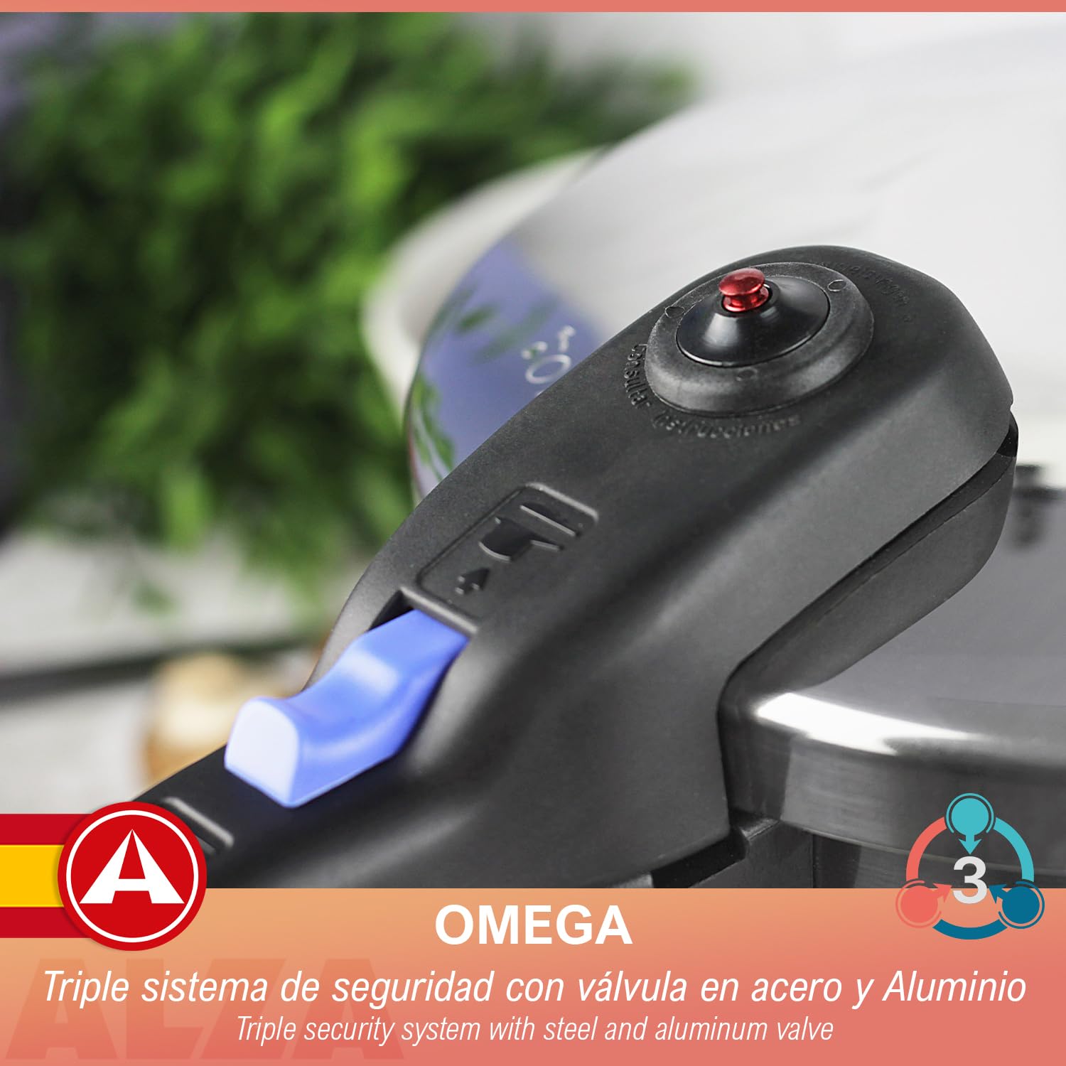 Alza Omega - Olla a Express Rápida de 6 Litros + Cestillo, Acero Inoxidable 18/10, Apta Para Todo Tipo de Cocinas, Inducción