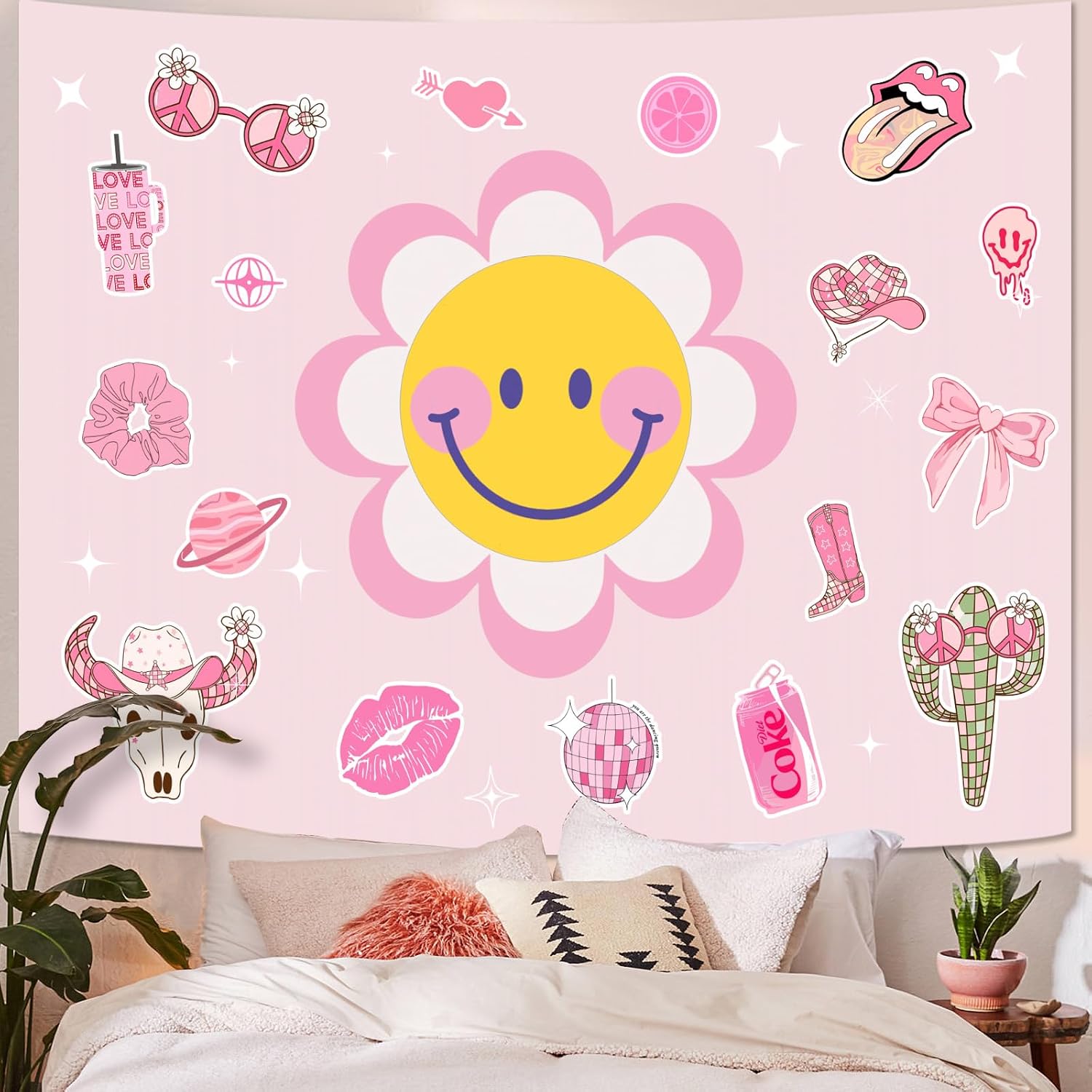 Lunerfex Y2K Tapestry Pink Dog Wall Tapestry, Cute Tapestries for Bedroom Funny Tapestries Wall Hanging for Bedroom Living Room Decor Pink-6 44"x60"