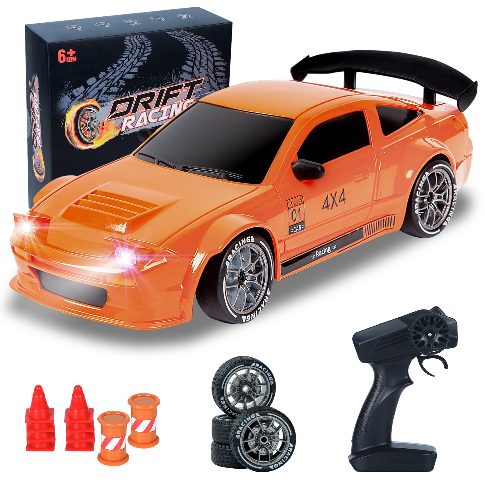 CHEELBORSI 1:24 RC Drift Car, 4WD Drift RC Cars Vehicle GT-RX7 High-Speed Racing RC Drifting Cars with Full Proportional Throttle Gifts Toy for Boys Kids