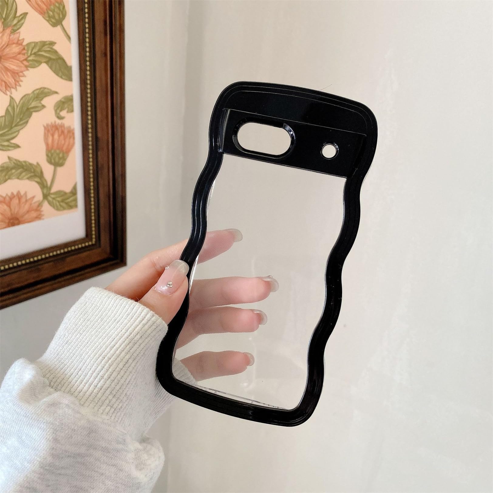 Emlivi Funda Colgante Con Cadena Para Google Pixel 9 Pro – Marco Ondulado Transparente, TPU Suave Y Protector, Color Cyan