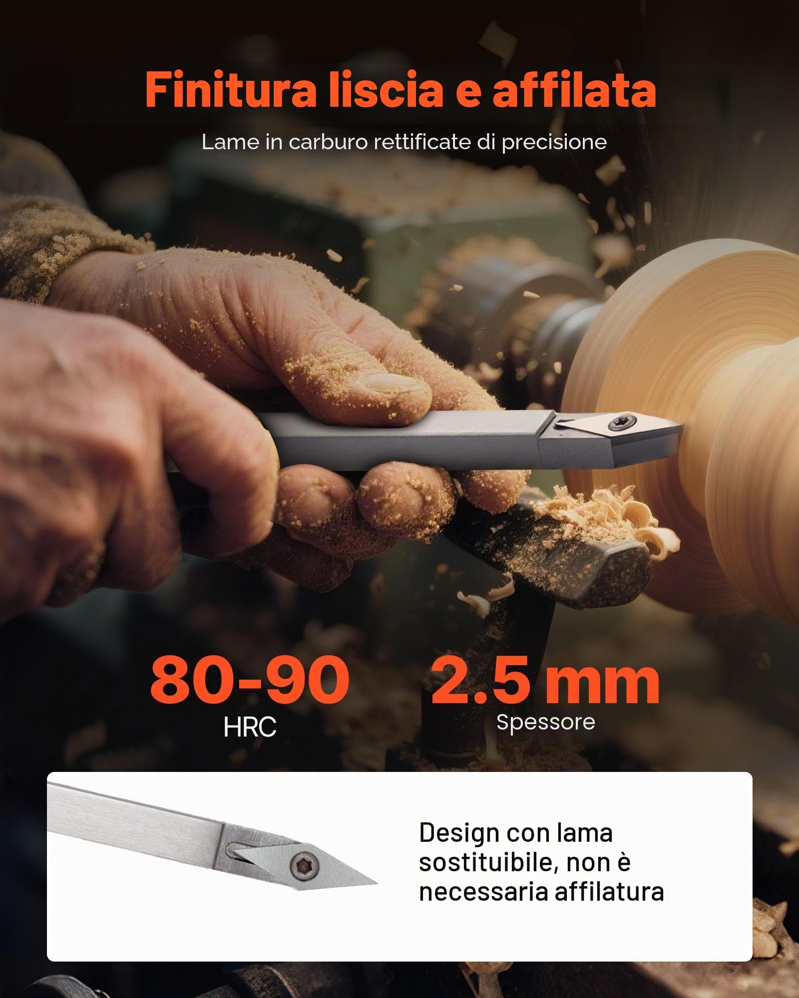 VEVOR Set di Utensili per Tornitura per Legno 6 pezzi, Set di Scalpelli per Tornio Utensili per Sgrossatura Finitura, Strumenti per Tornitura Lavorazione del Legno Fai da te