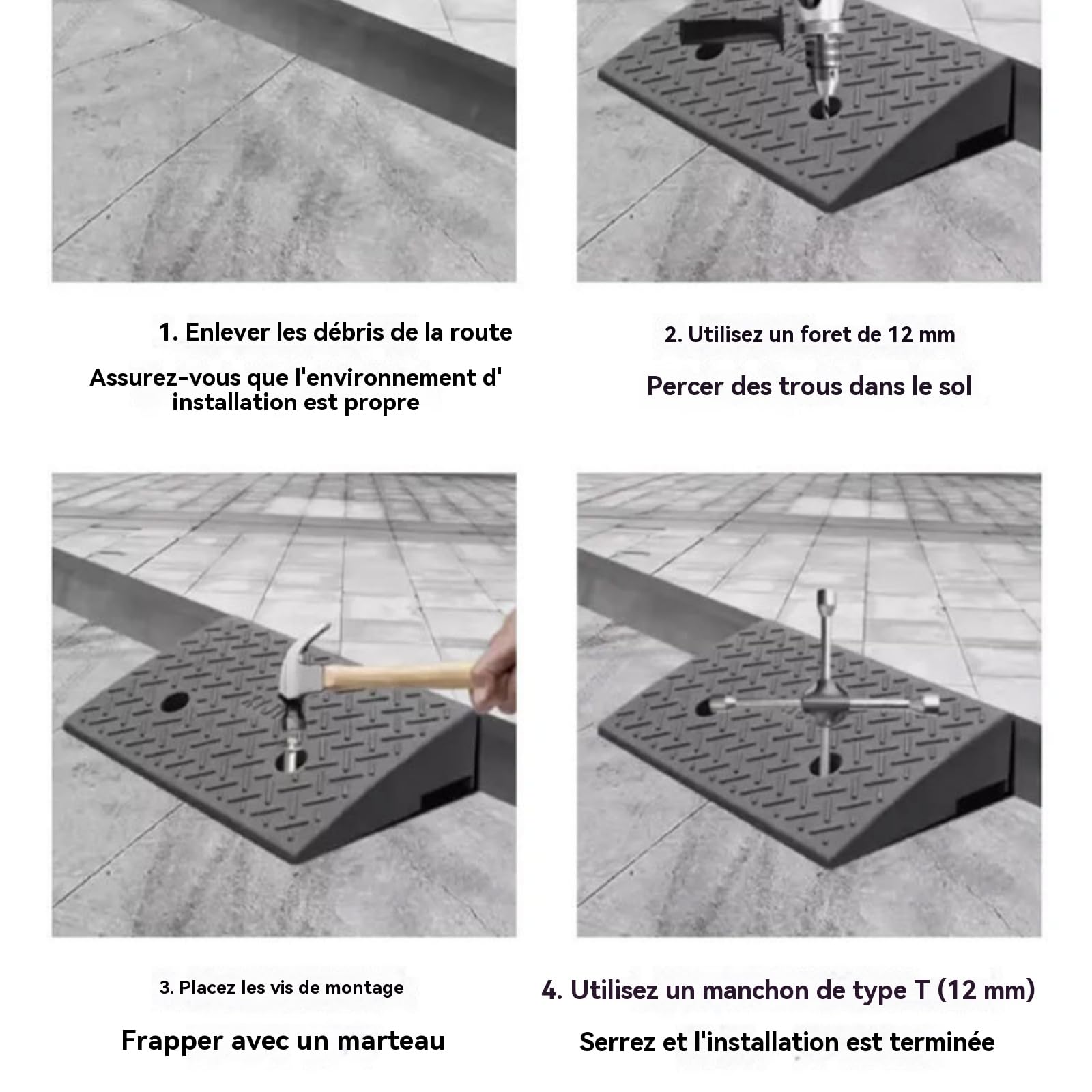 en Caoutchouc De Trottoir, Rampe De Seuil pour Marche Hauteur 5-13 Cm, Rampe De Bordure pour Trottoirs, Voitures, Camions, Accès, Vélos, Motos, Chiens, Fauteuils Roulants (Noir, 50CM*22CM*5CM)