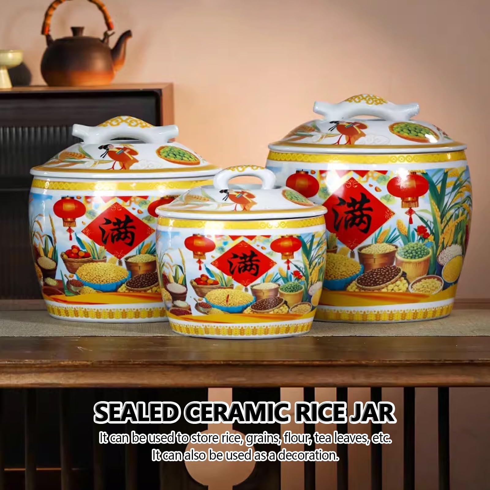 Hermetyczny ceramiczny słoik do przechowywania, pojemnik do przechowywania żywności o dużej pojemności z pokrywką, idealny do przechowywania mąki, cukru, ryżu, płatków śniadaniowych i kawy