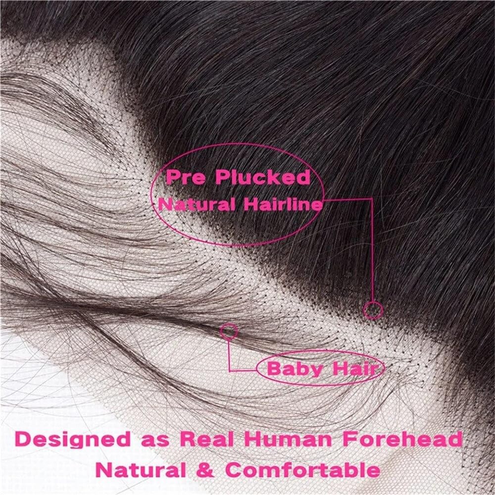 Bundles Tissage brésilien naturel Body Wave, lot de 3 mèches, avec dentelle frontale 13x4, cheveux bébé pré-épilés Extensions de coiffure(20 20 20 Frontal 16)