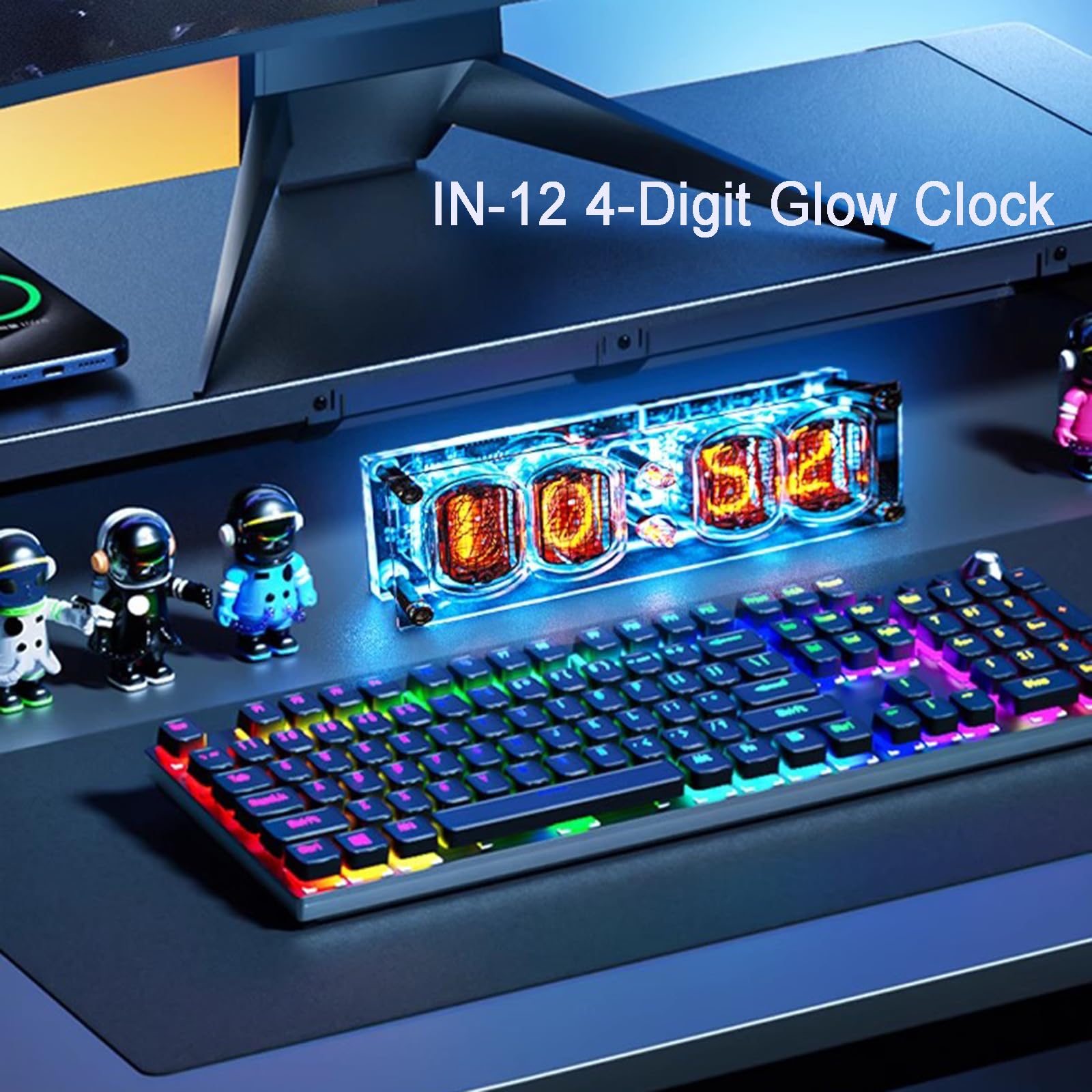 Nixie IN-12 rurki cyfrowe 4-bitowe LED zegar cyfrowy, efekty wizualne RGB, format 12/24 godziny, złącze USB typu C, kreatywna dekoracja biurka