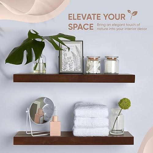 Vista 138 de Homeforia Estantes flotantes de madera de 36 pulgadas, estante flotante grande de madera natural maciza de alta gama de 36 pulgadas, estantes
