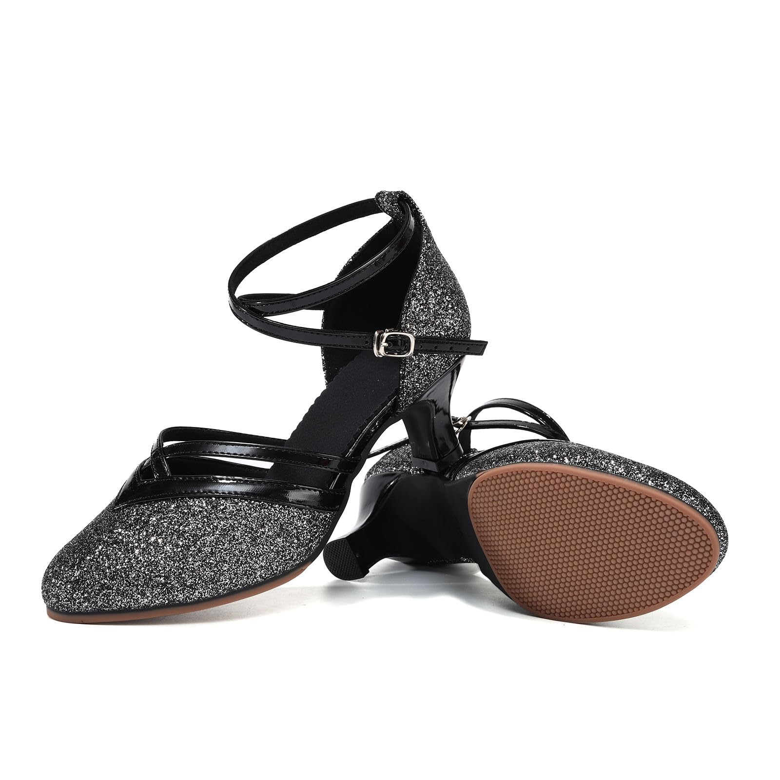 Zapatos de Baile Latino Mujer con Lentejuelas Salsa y Bachata Tango Zapatos Baile de salón Tacon Bajo