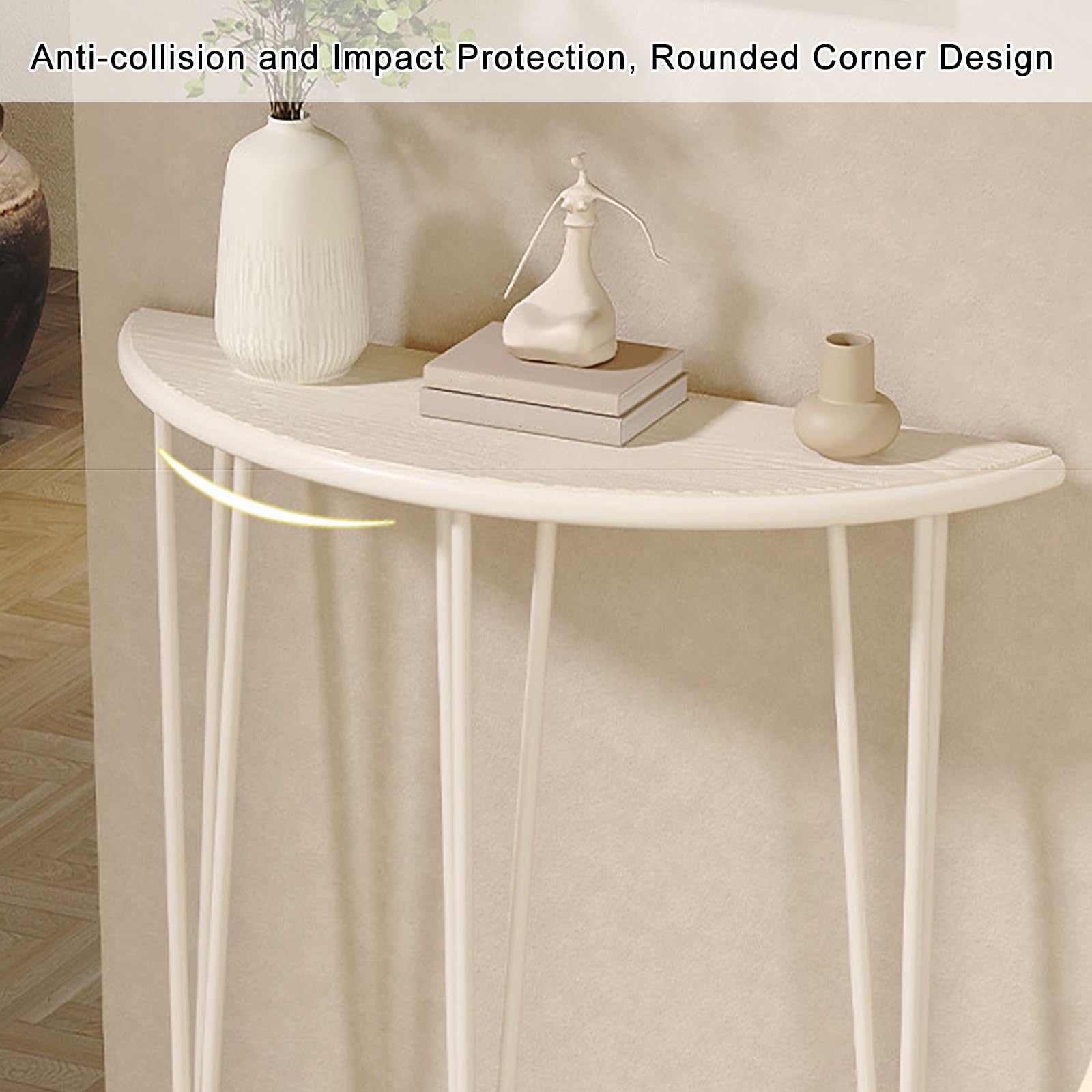 HalfMoon - Console moderna salvaspazio per ingresso, con gambe in metallo, elegante accento per corridoio, soggiorno, atrio e dietro il divano (bianco, 80 x 25 x 90 cm)