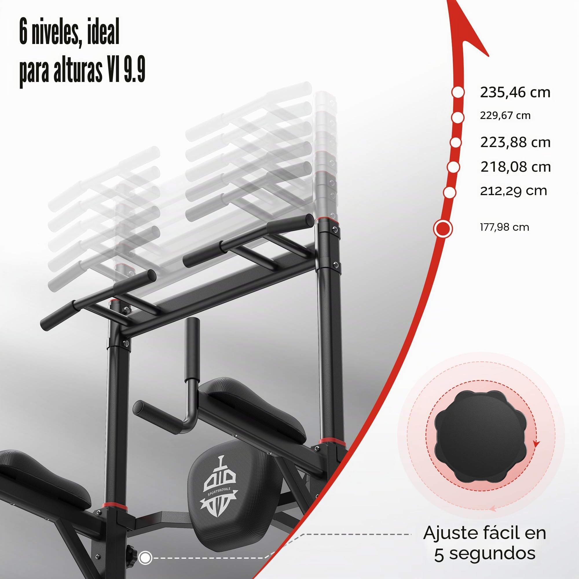 Sportsroyals Power Tower, Estación de Paralelas, Barra para Dominadas para el Equipo de Entrenamiento de Fuerza en el Gimnasio en Casa, 204 kg