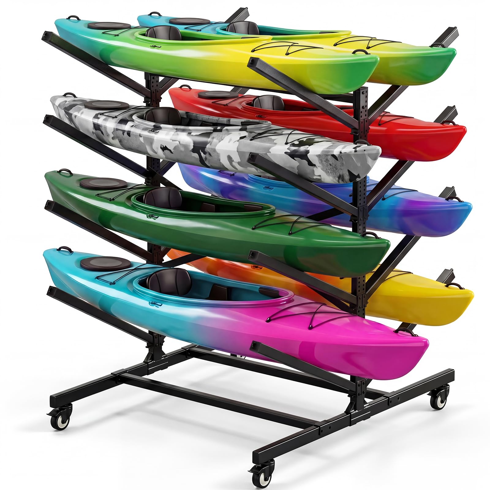 Photo 1 of **FOR PARTS ONLY**Ultrawesome 4-Tier Double-Sided Kayak Storage Rack with Wheels, Heavy Duty Freestanding Canoe Stand for 8 Kayaks, 600lbs Capacity, Adjustable Arms, Indoor Outdoor Garage Shed Dock Use