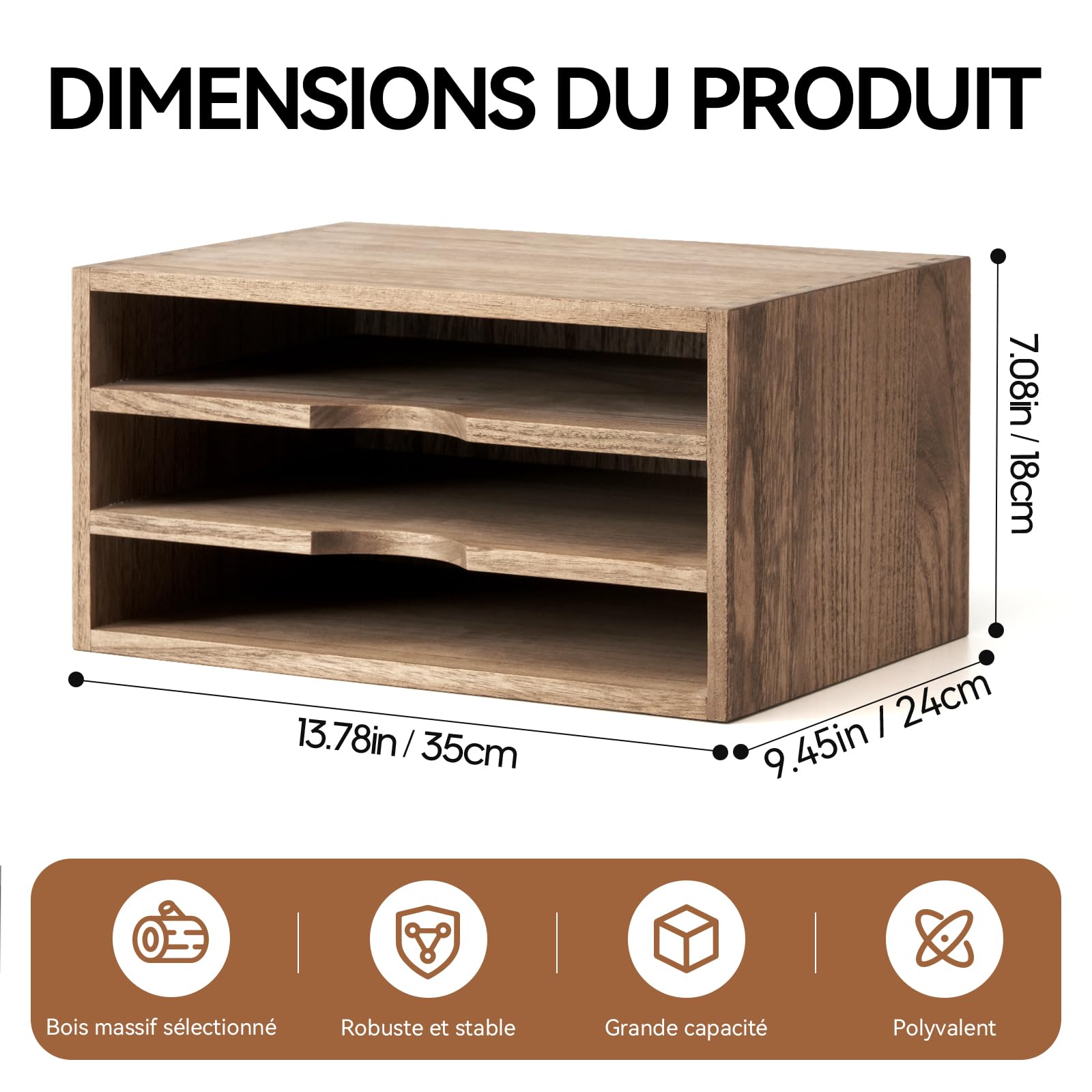 KIRIGEN Organisateur de Bureau en Bois - Armoire de Rangement Jaune-Brun pour Papier, Courrier et Magazines