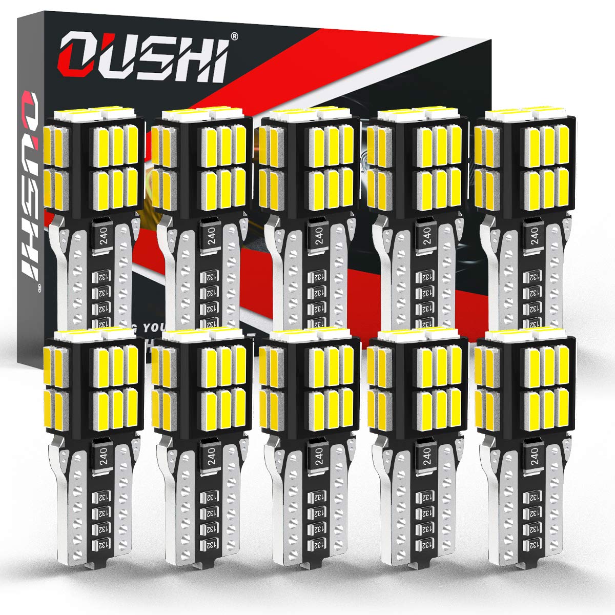 OUSHI T10 W5W LED Ampoules De Voiture, Lampe 194 168 2825 Xénon Blanc 6500K 12V Voiture De Remplacement Intérieur Side Dôme Plaque D'immatriculation Parking Réserve Lumière (Pack de 10)