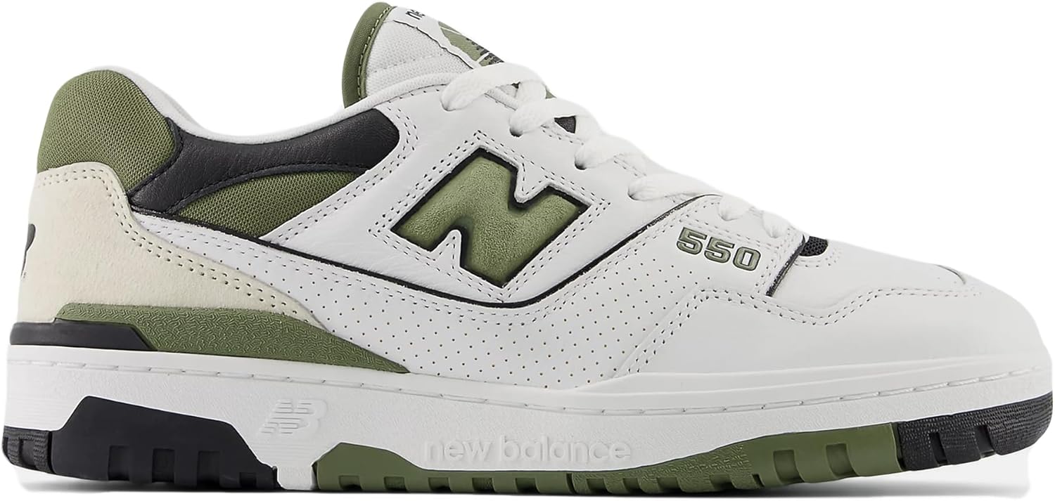 New Balance Men's 550 Sneakers, White/Dark Olivine, 7.5 Medium US - Image 3