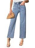 Women's Wide Leg Jeans High Waisted Stretchy Jeans Straight Leg Zimbaplatinum Ankle Denim Pants with Slant Pockets