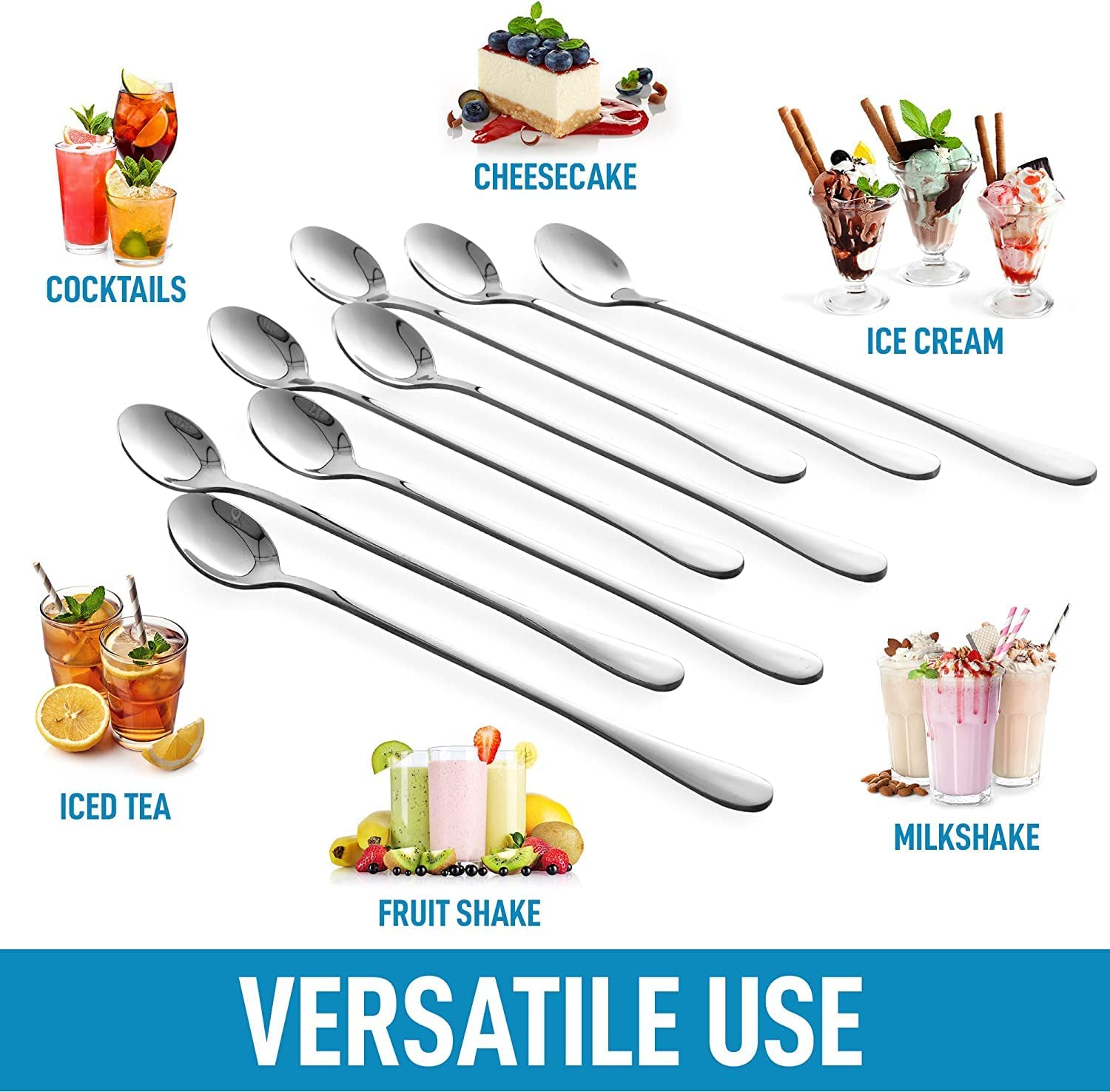 VishList Long Handle Spoon, Coffee Stirrers, Premium Stainless Steel Coffee Spoons, Ice Tea Spoons, Ice Cream Spoon, Cocktail Stirring Spoons, Tea Spoons (Set of 2) 2