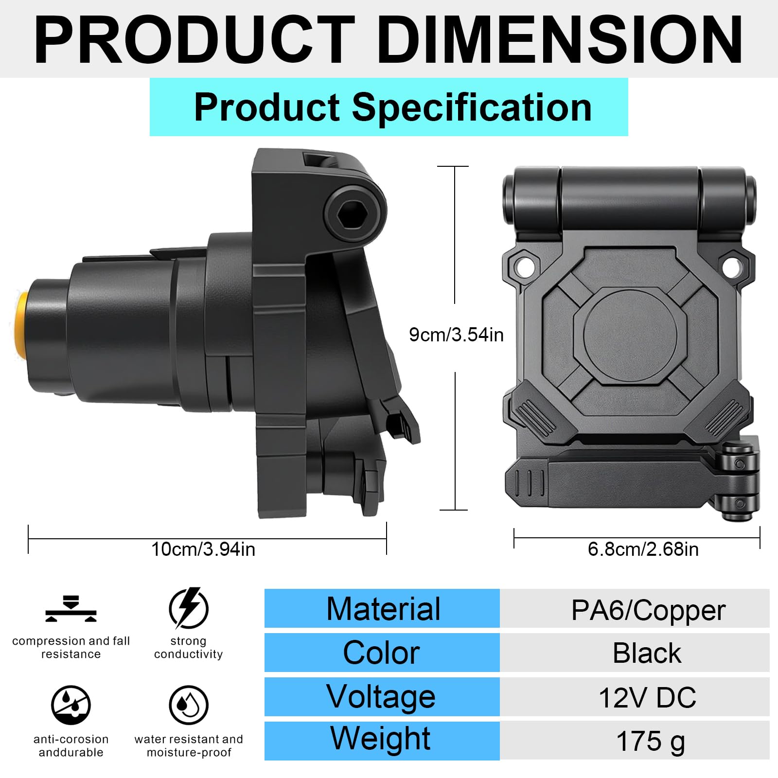 Adaptateur de prise de remorque multi-remorque, adaptateur de remorque 7 et 4 broches, 7 lames vers 7 lames et 4 connecteurs plats pour véhicule, noir